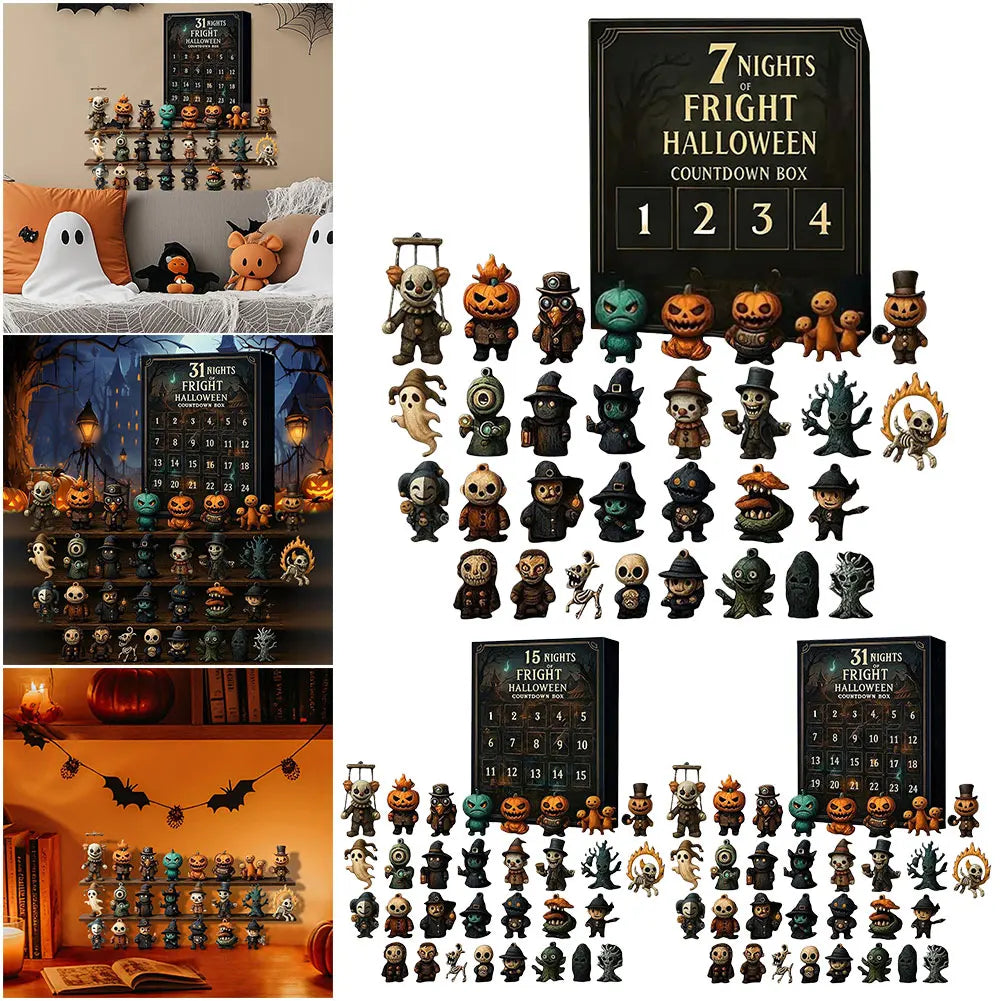 Calendrier de l'Avent Halloween 2025 avec 31 Figurines de Collection – Décoration Thématique Compacte en Plastique et PVC