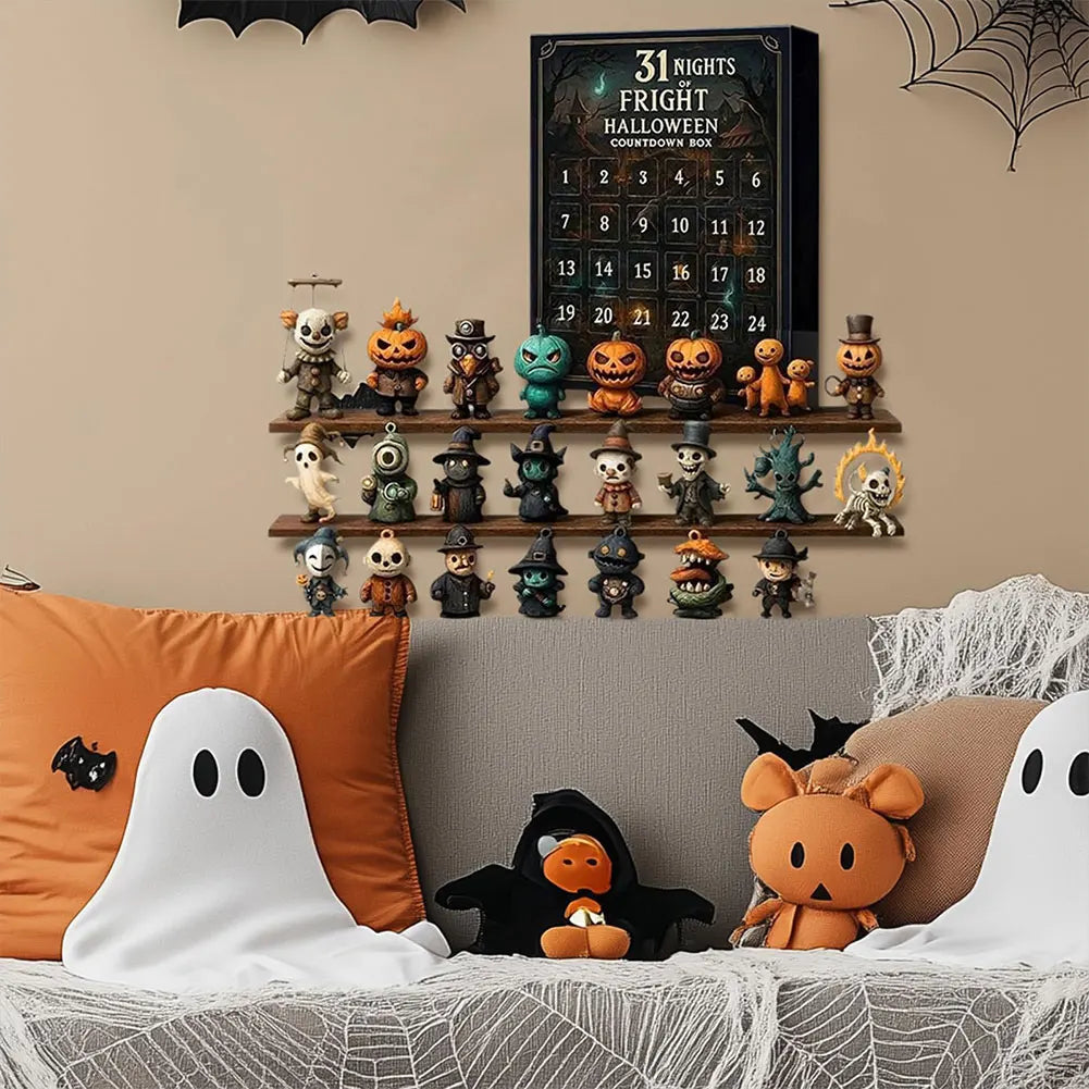Calendrier de l'Avent Halloween 2025 avec 31 Figurines de Collection – Décoration Thématique Compacte en Plastique et PVC