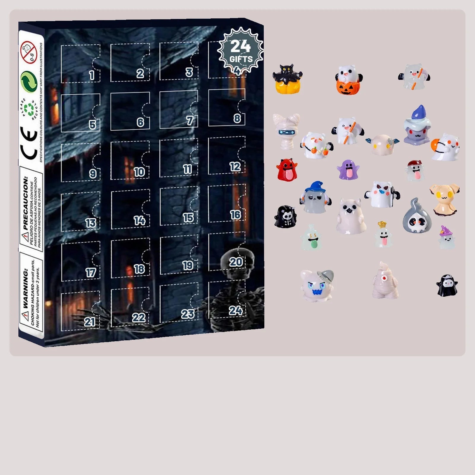 Calendrier de l'Avent Halloween 24 Jours avec Décorations Effrayantes – Tissu Non Tissé Multicolore pour Table