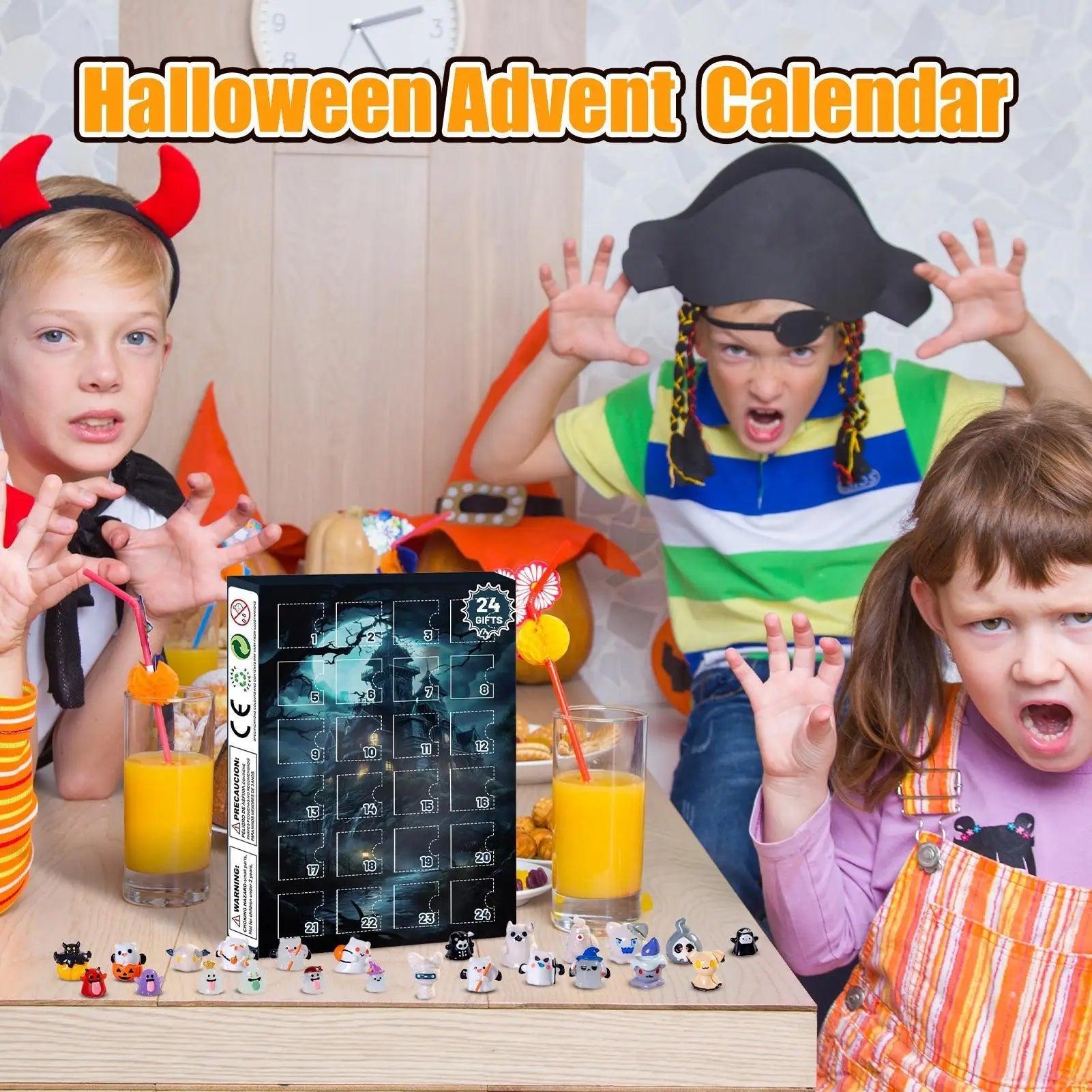 Calendrier de l'Avent Halloween 24 Jours avec Décorations Effrayantes – Tissu Non Tissé Multicolore pour Table
