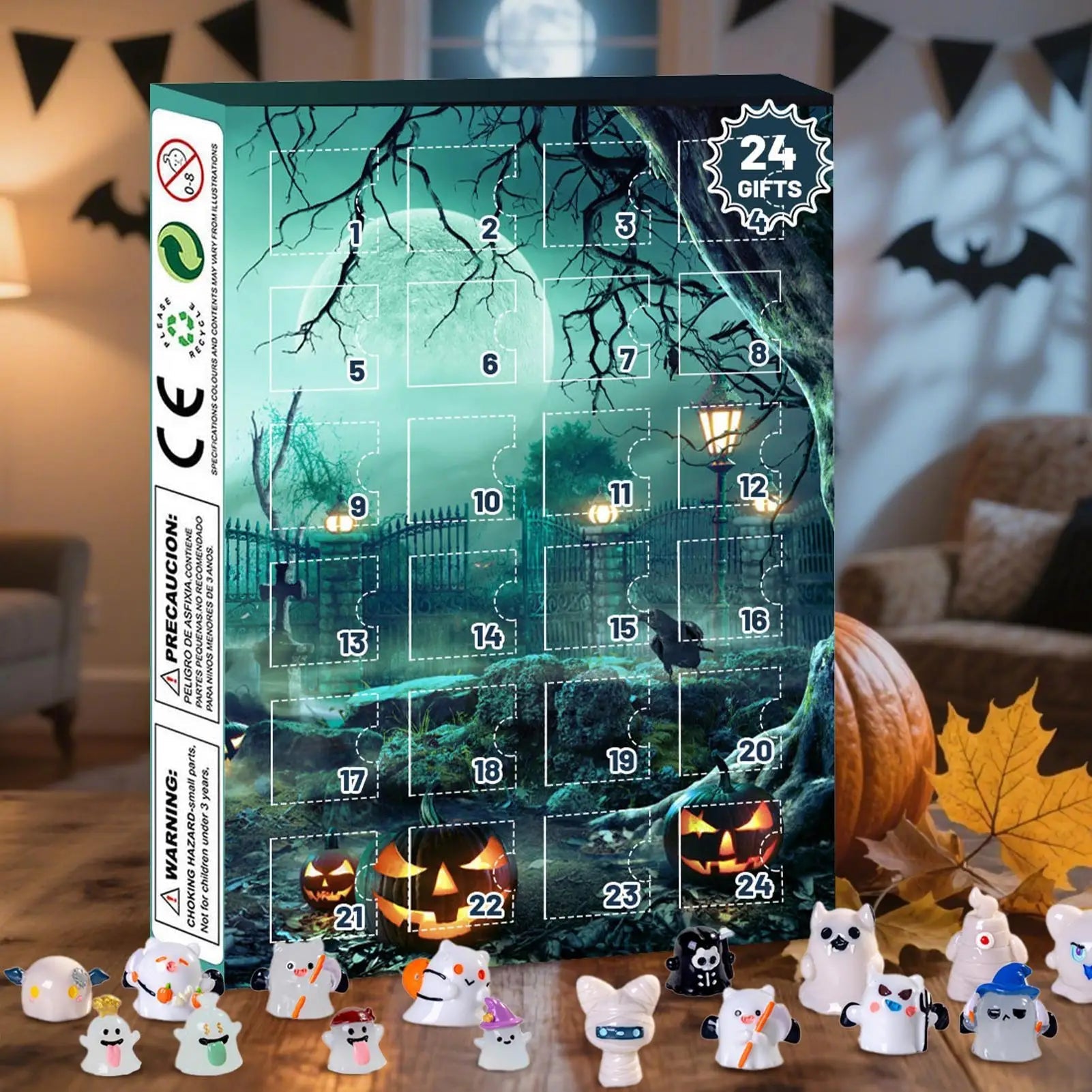 Calendrier de l'Avent Halloween 24 Jours avec Décorations Effrayantes – Tissu Non Tissé Multicolore pour Table