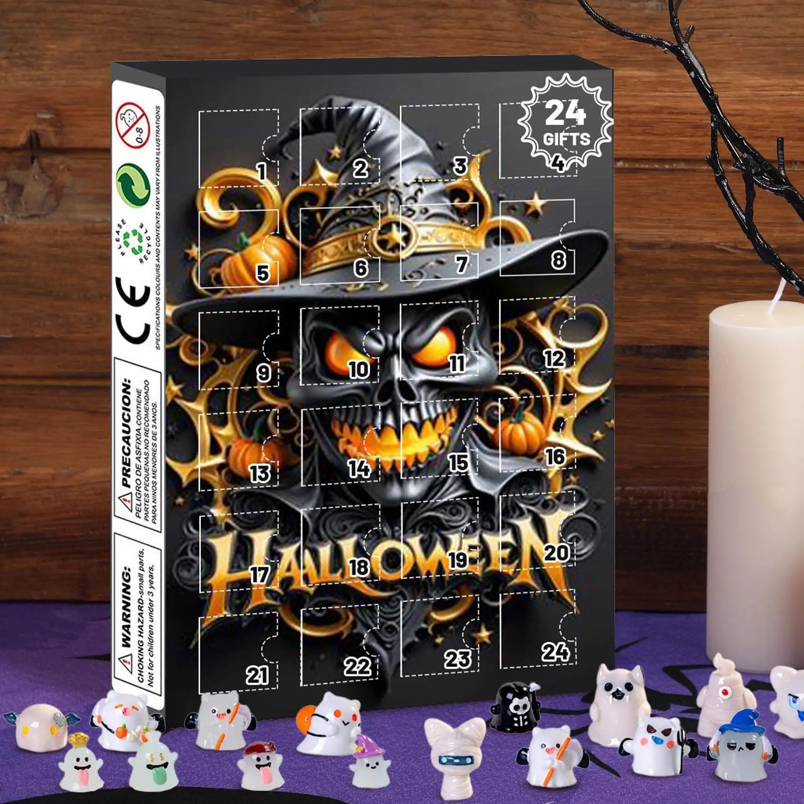 Calendrier de l'Avent Halloween 24 Jours avec Décorations Effrayantes – Tissu Non Tissé Multicolore pour Table