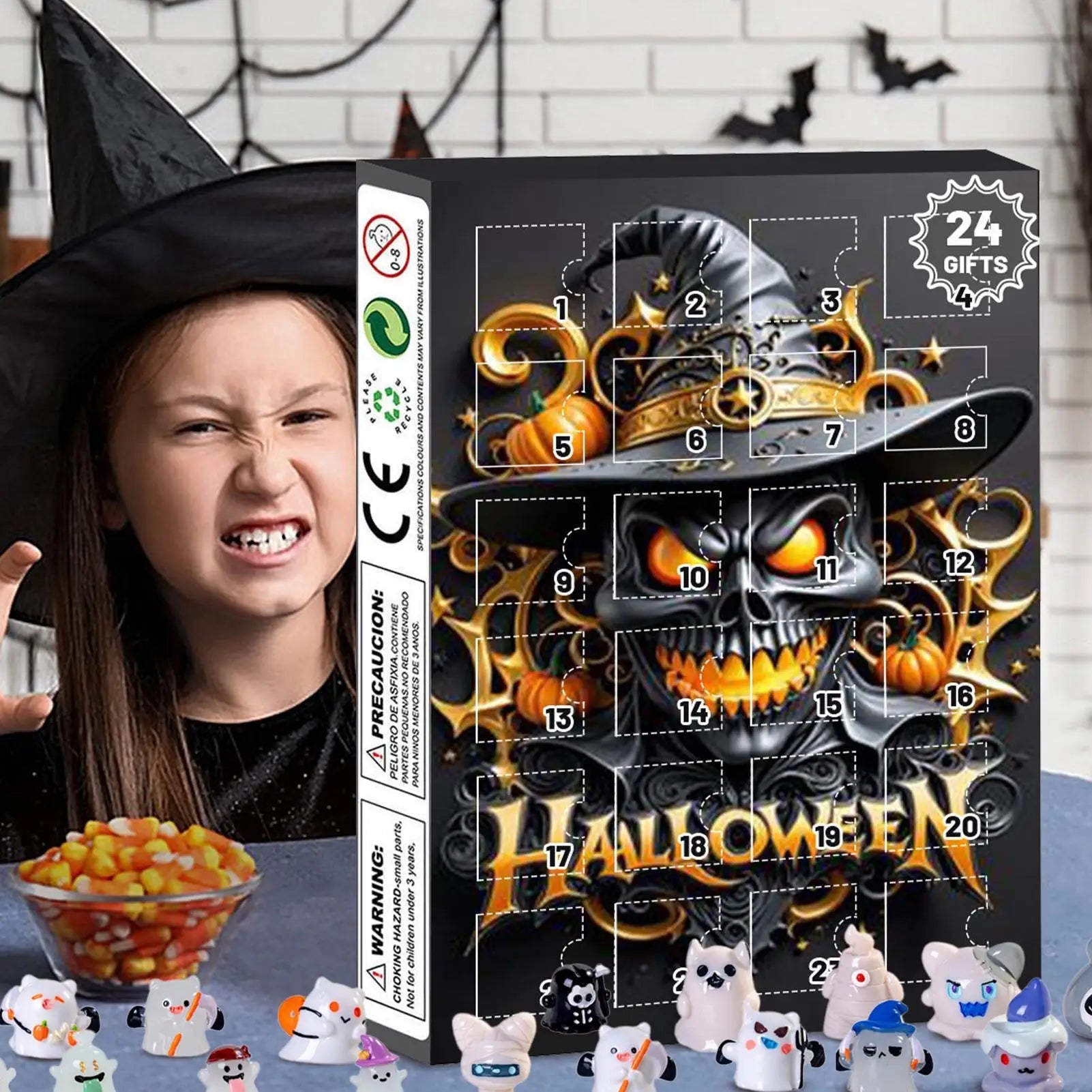 Calendrier de l'Avent Halloween 24 Jours avec Décorations Effrayantes – Tissu Non Tissé Multicolore pour Table