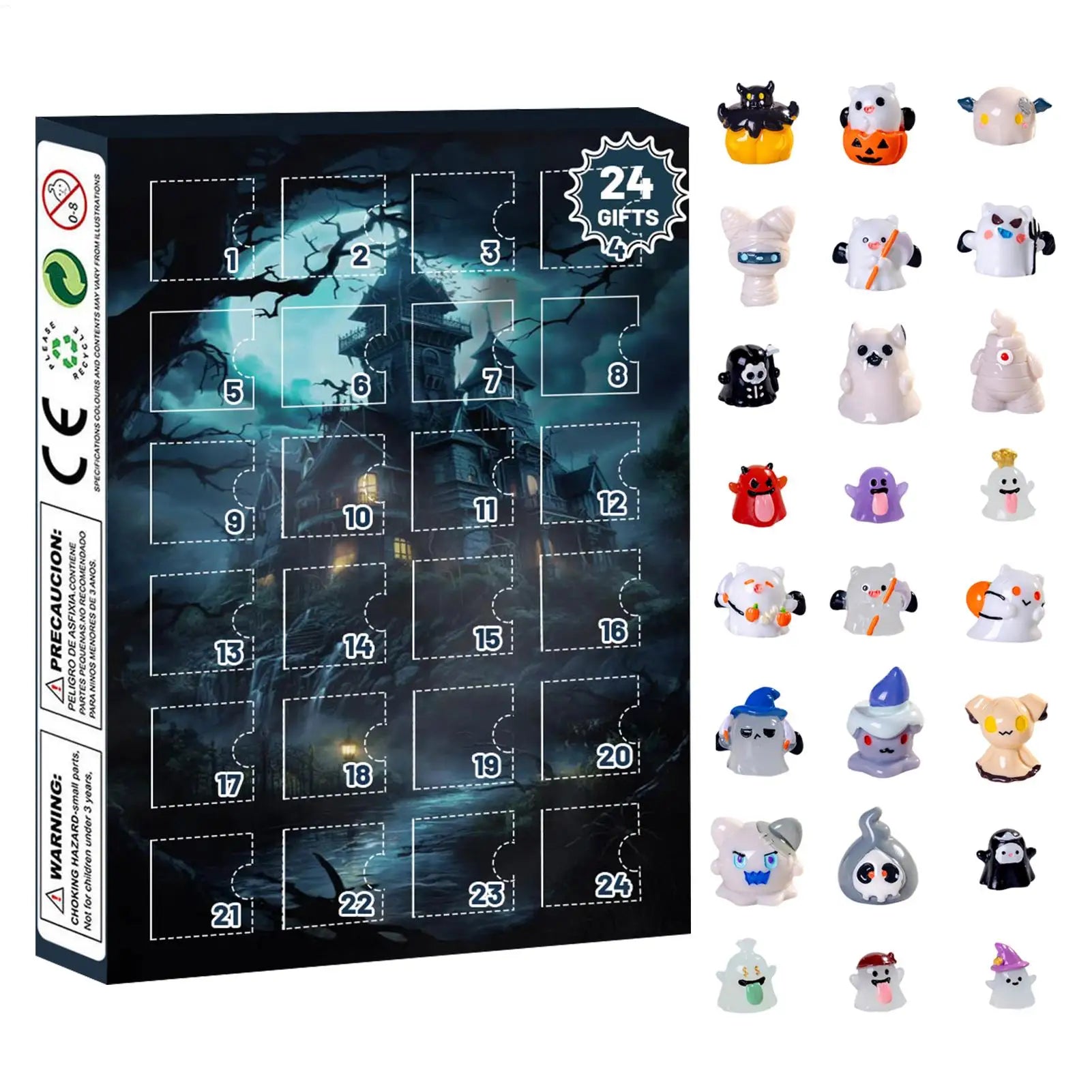Calendrier de l'Avent Halloween 24 Jours avec Décorations Effrayantes – Tissu Non Tissé Multicolore pour Table