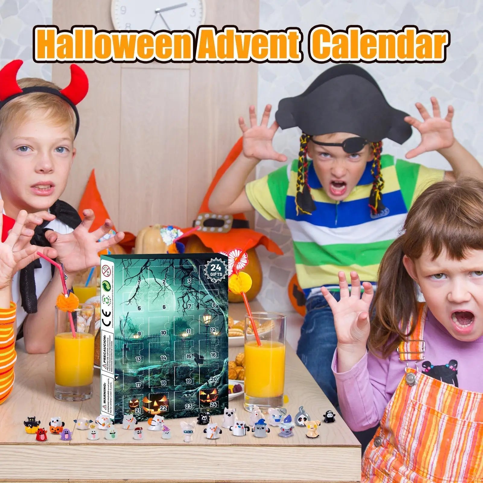 Calendrier de l'Avent Halloween 24 Jours avec Décorations Effrayantes – Tissu Non Tissé Multicolore pour Table