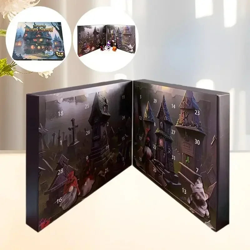 Calendrier de l'Avent Halloween Compact avec Gnomes – Compte à Rebours de 31 Jours en Papier Durable
