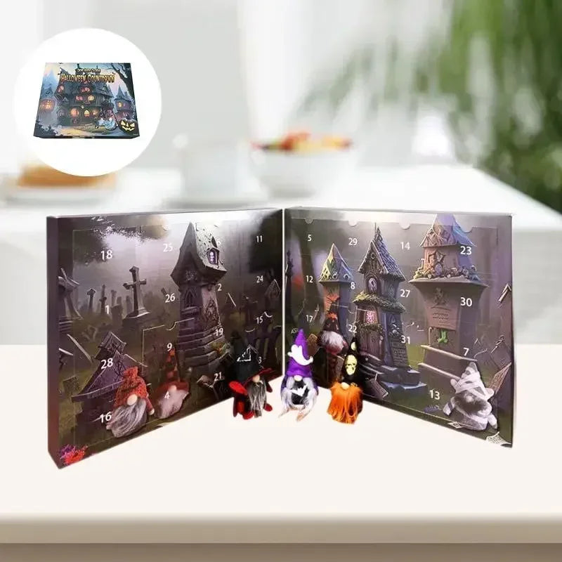 Calendrier de l'Avent Halloween Compact avec Gnomes – Compte à Rebours de 31 Jours en Papier Durable