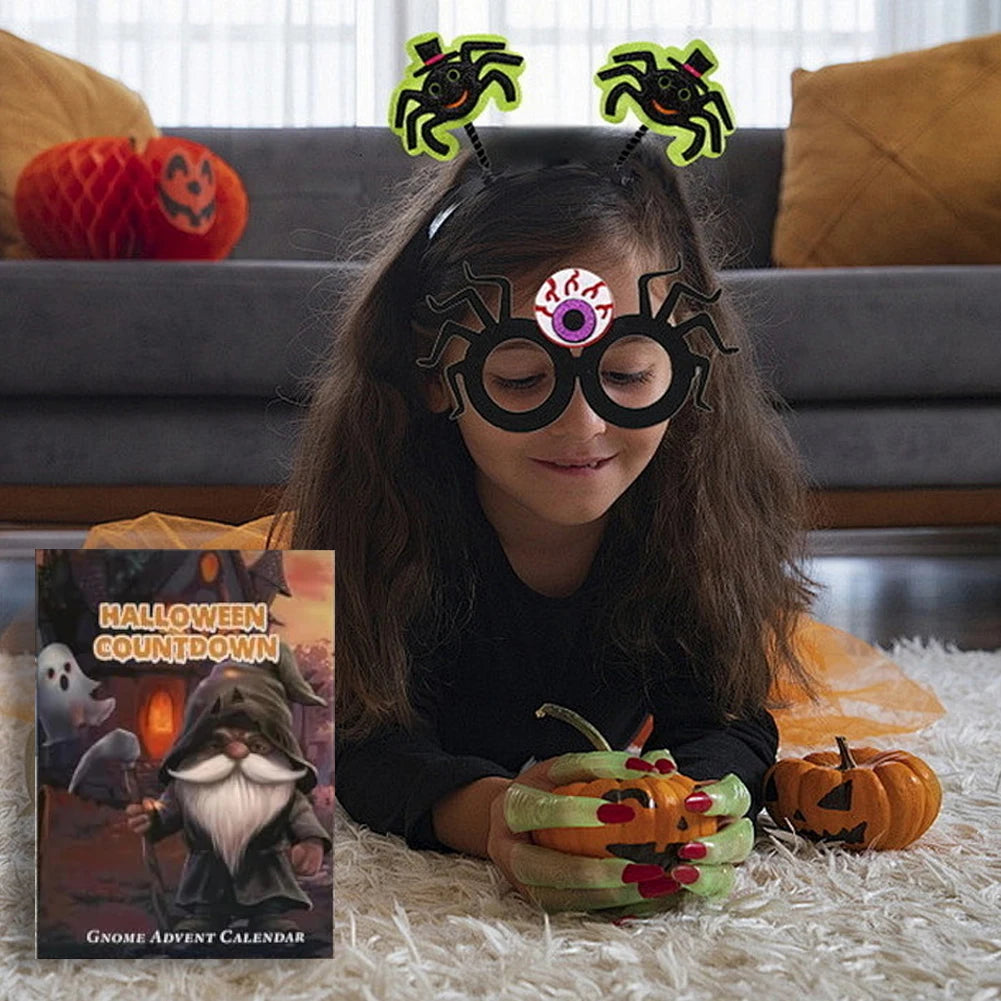 Calendrier de l'Avent Halloween Gnome à Deux Panneaux avec 24 Figurines Décoratives en Coton et Tissu Doux