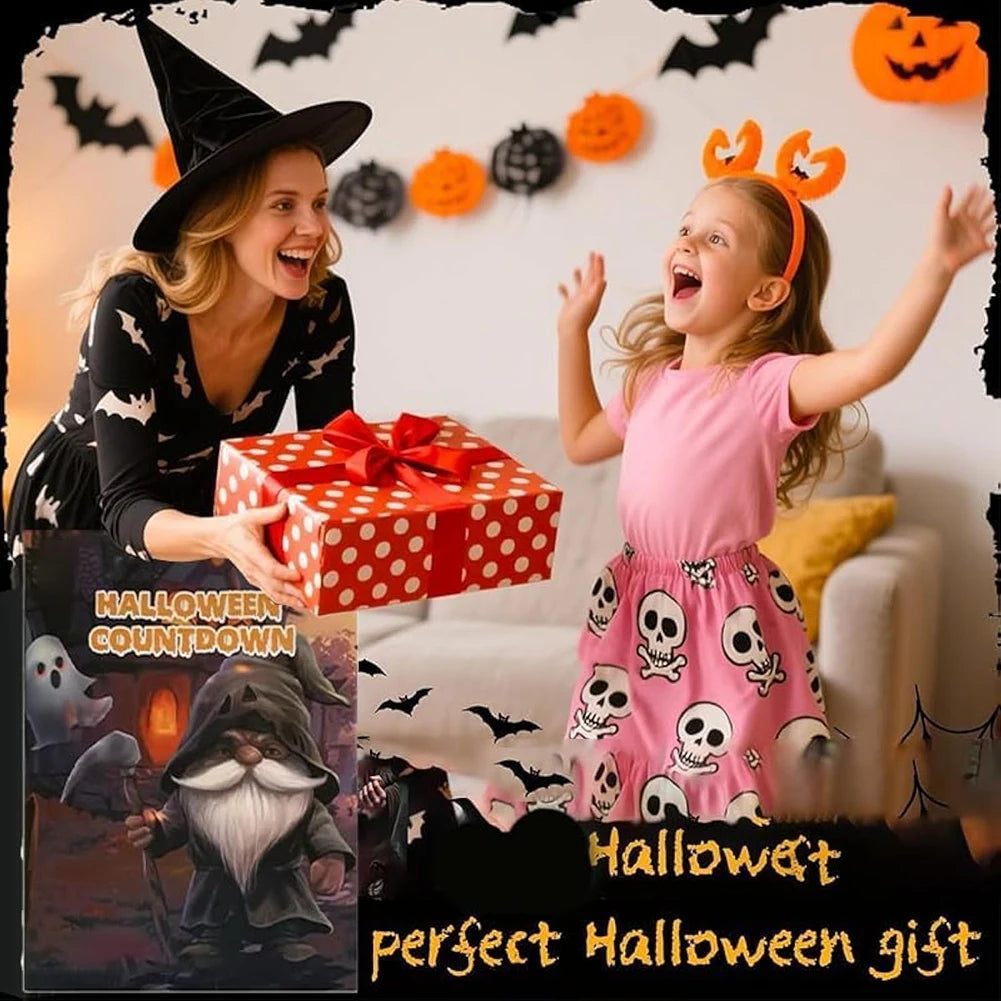 Calendrier de l'Avent Halloween Gnome à Deux Panneaux avec 24 Figurines Décoratives en Coton et Tissu Doux