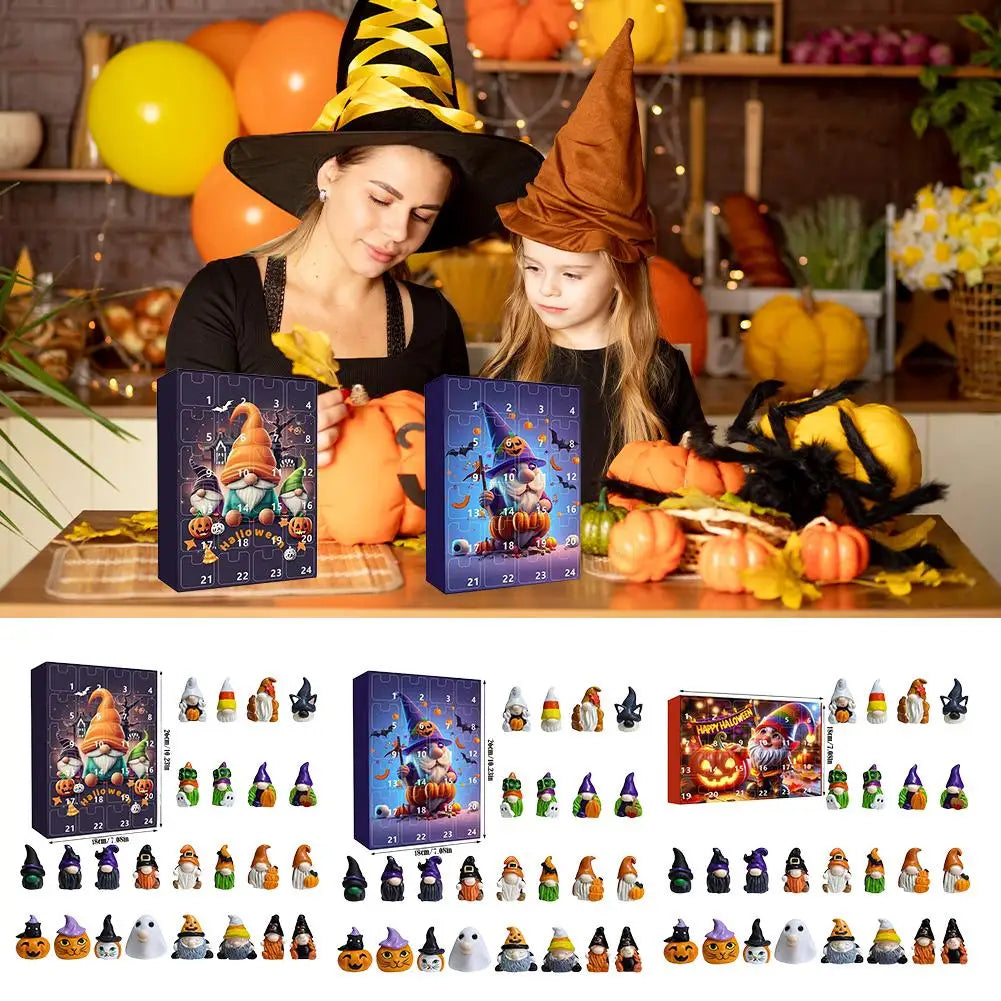 Calendrier de l'Avent Halloween Gnome avec 24 Mini-Poupées Décoratives en Plastique Durable