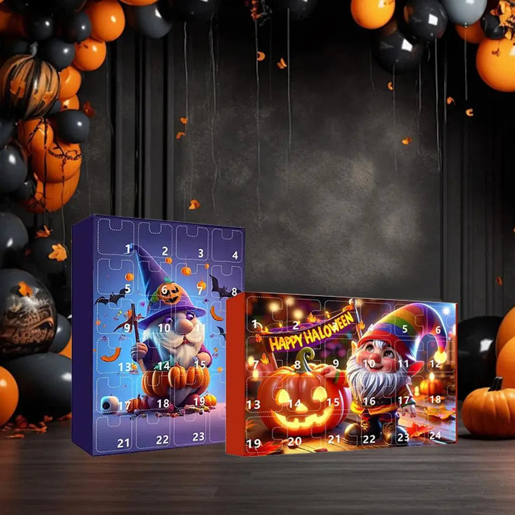 Calendrier de l'Avent Halloween Gnome avec 24 Mini-Poupées Décoratives en Plastique Durable