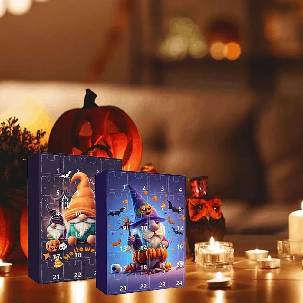 Calendrier de l'Avent Halloween Gnome avec 24 Mini-Poupées Décoratives en Plastique Durable