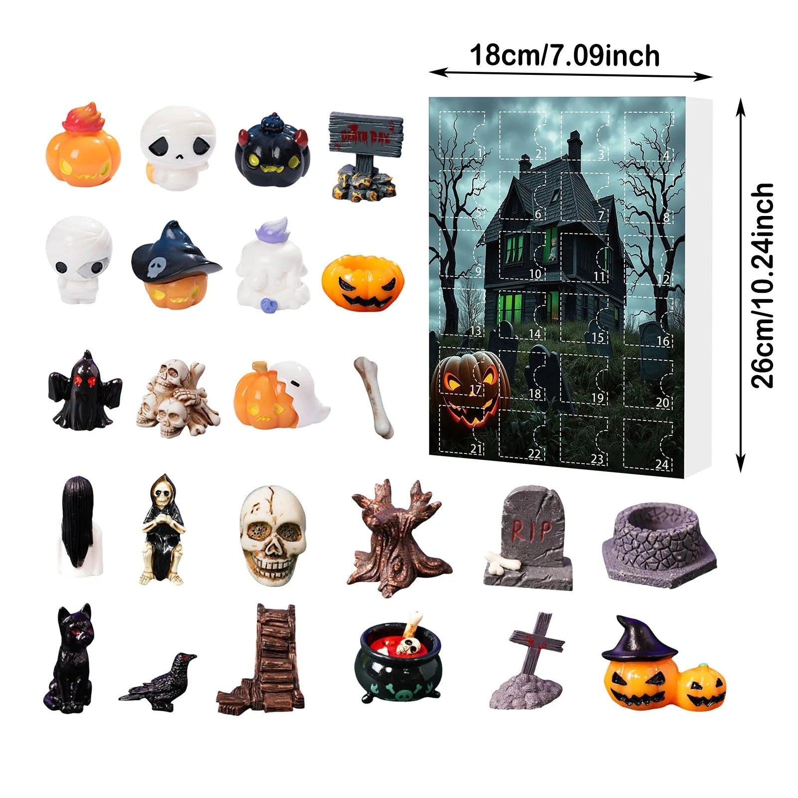 Calendrier de l'Avent Halloween avec 24 Mini Figurines Effrayantes en Tissus Non Tissés pour Décoration Intérieure