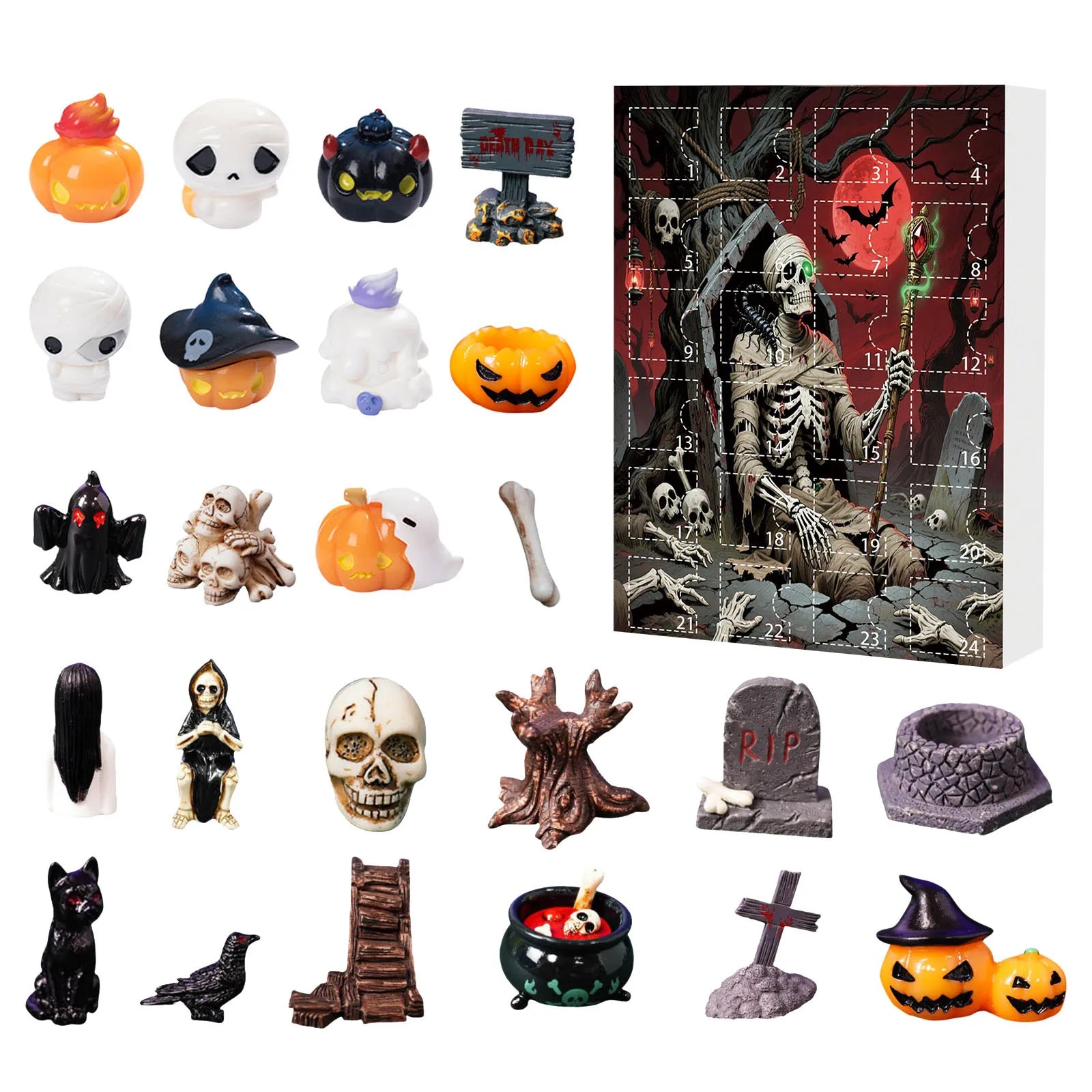 Calendrier de l'Avent Halloween avec 24 Mini Figurines Effrayantes en Tissus Non Tissés pour Décoration Intérieure