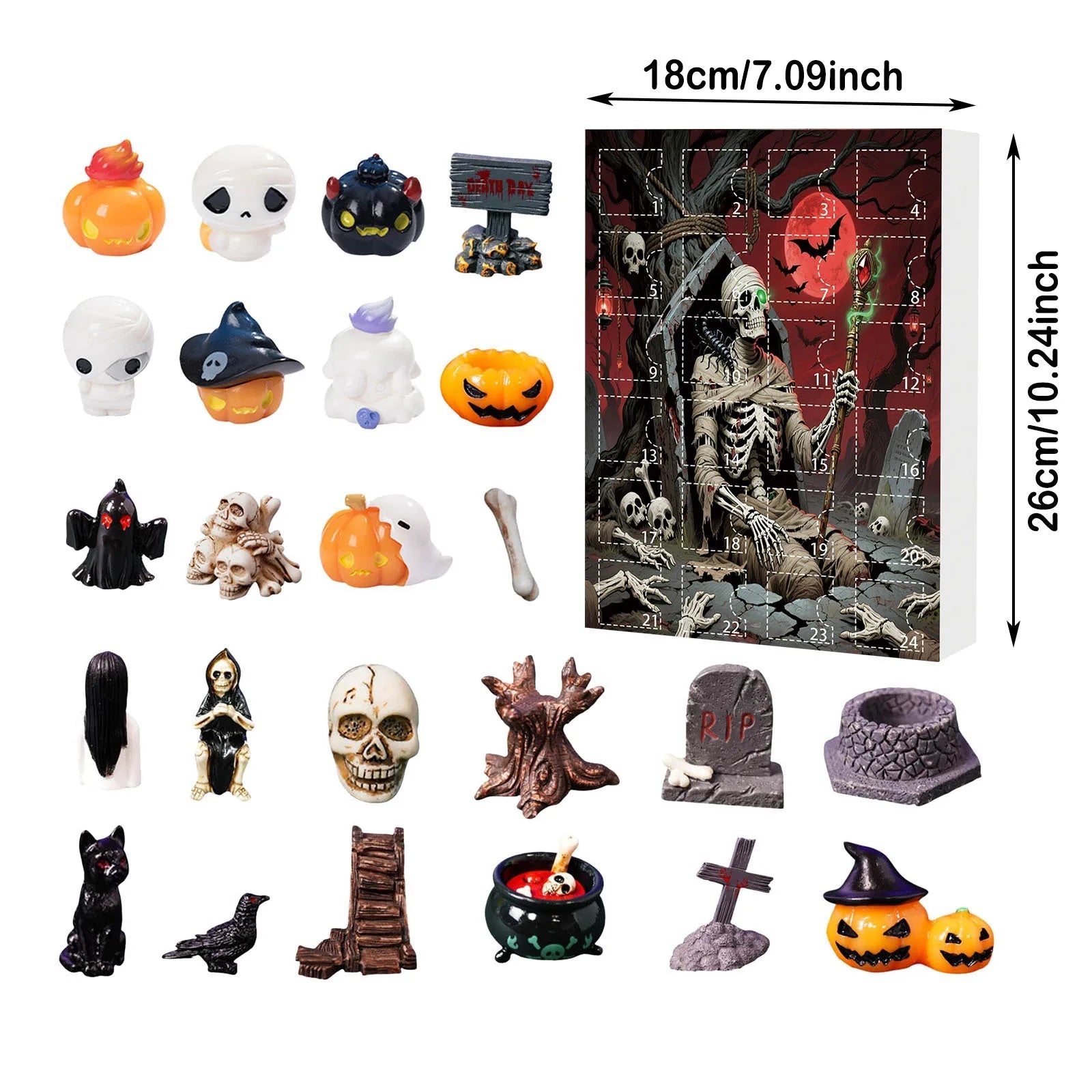 Calendrier de l'Avent Halloween avec 24 Mini Figurines Effrayantes en Tissus Non Tissés pour Décoration Intérieure