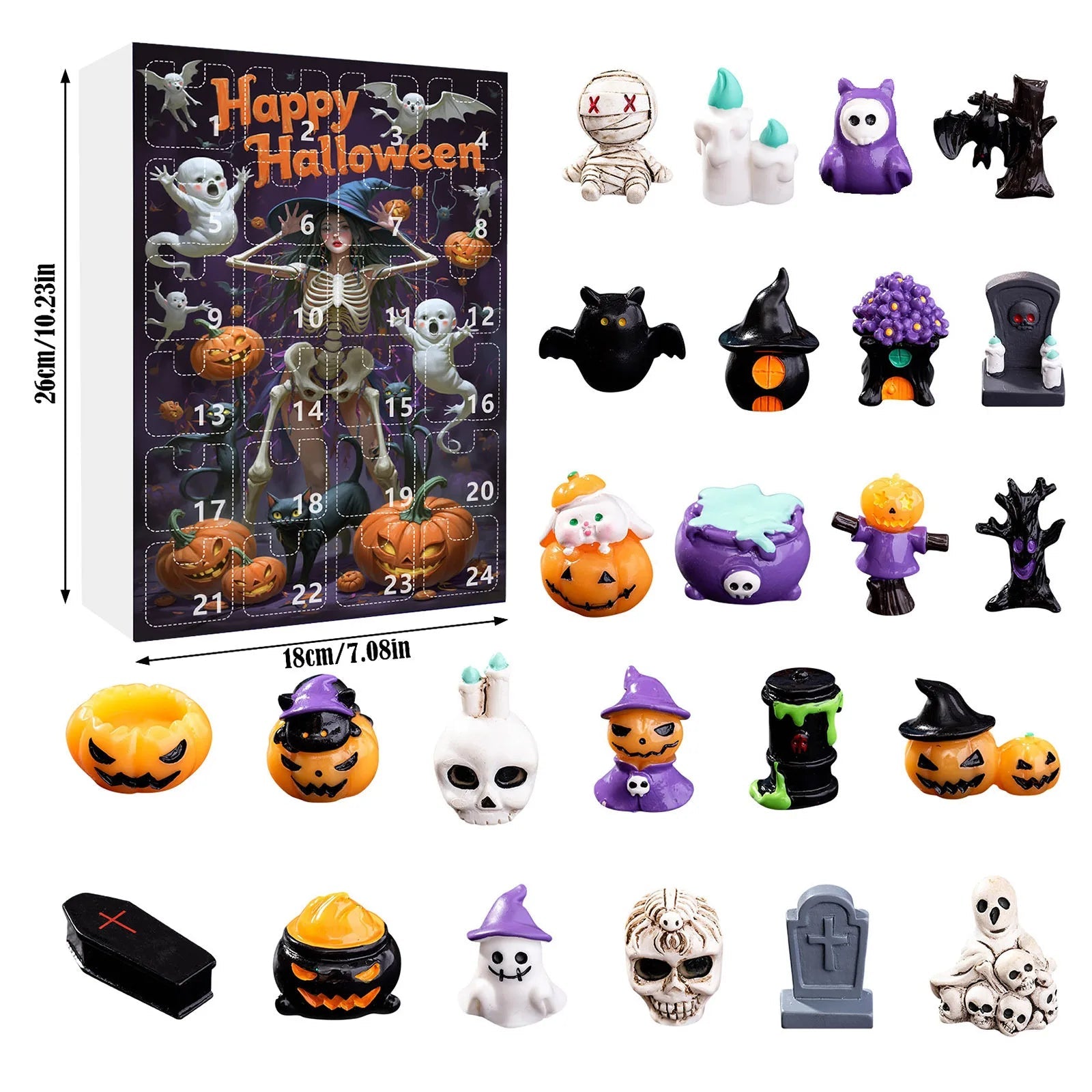 Calendrier de l'Avent Halloween avec 24 Surprises Non Comestibles pour Enfants
