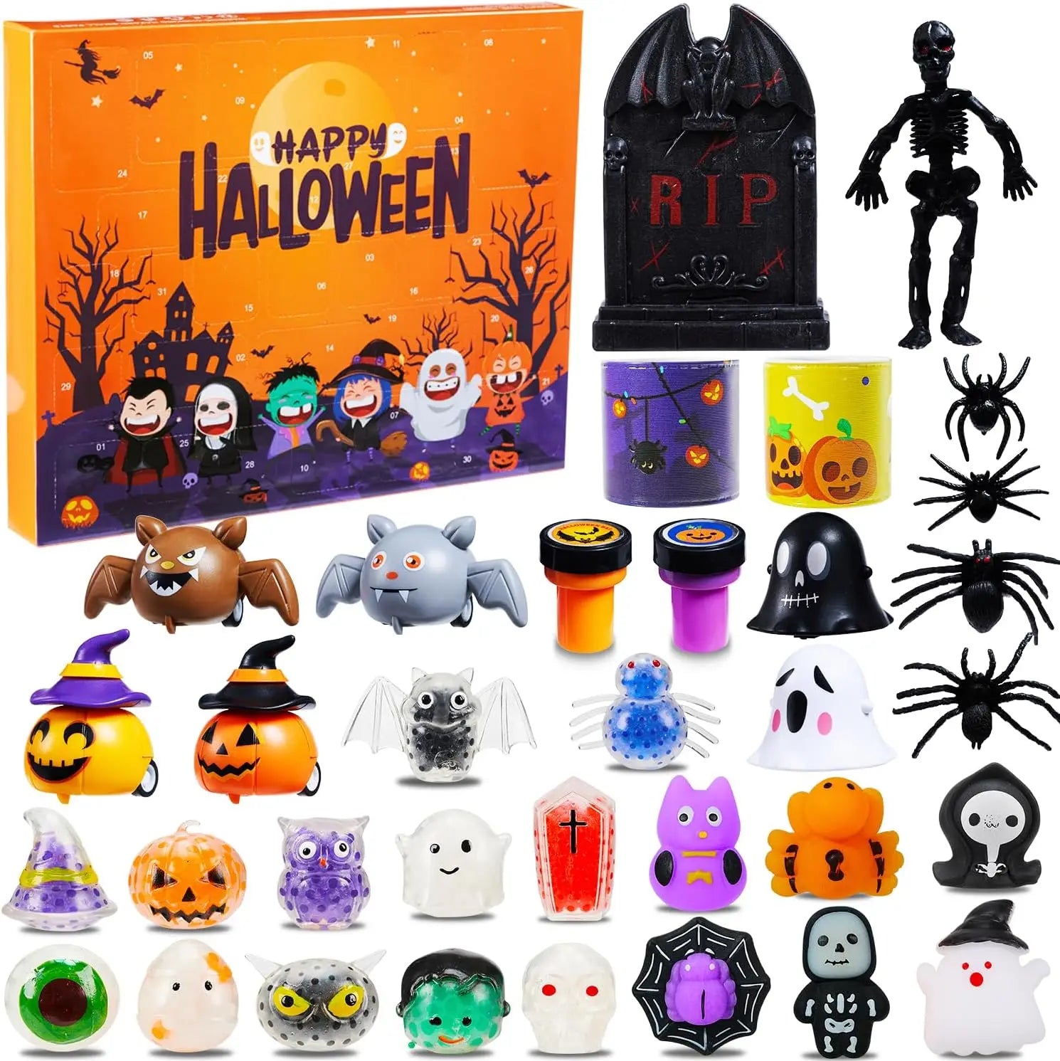 Calendrier de l'Avent Halloween avec 24 Surprises Non Comestibles pour Enfants