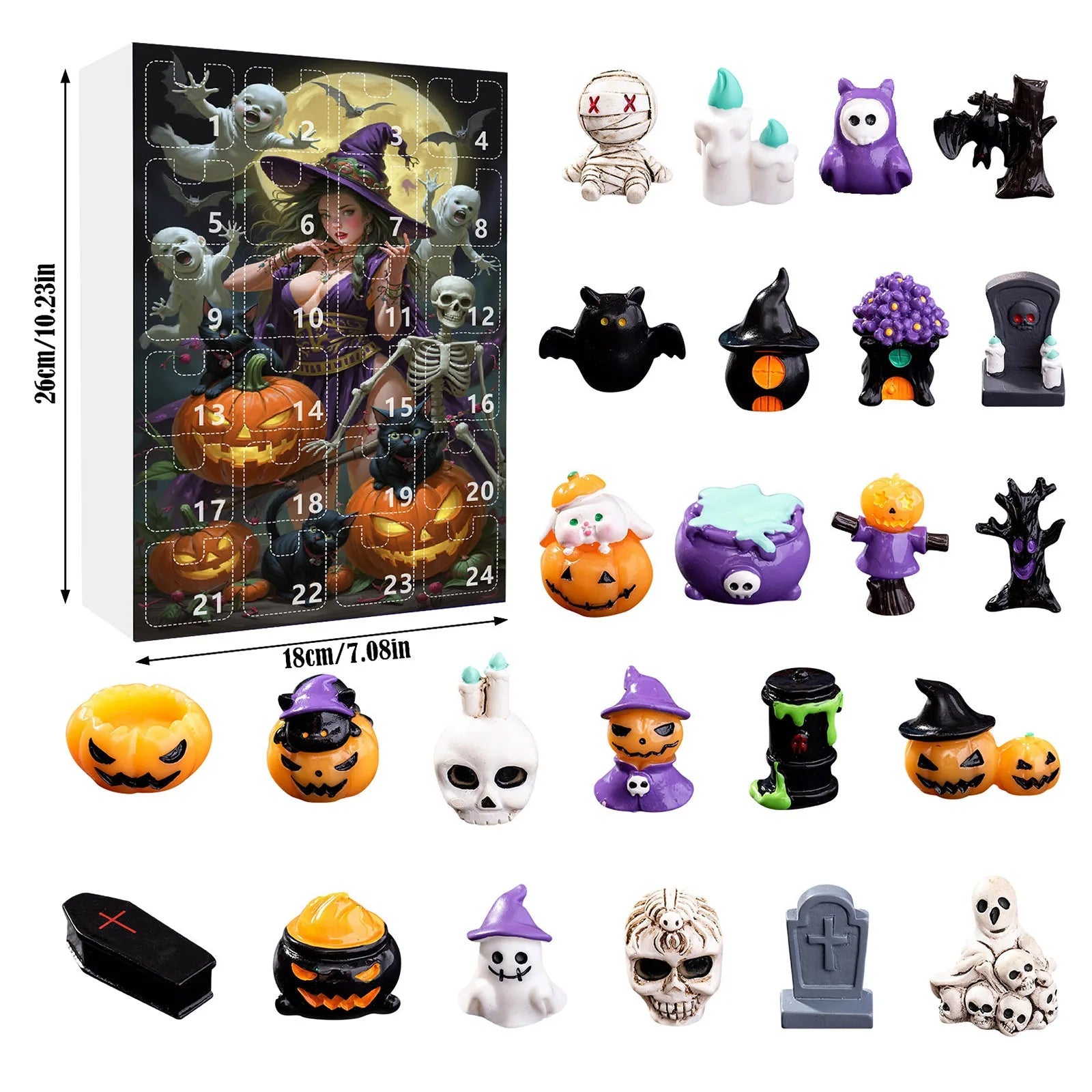Calendrier de l'Avent Halloween avec 24 Surprises Non Comestibles pour Enfants