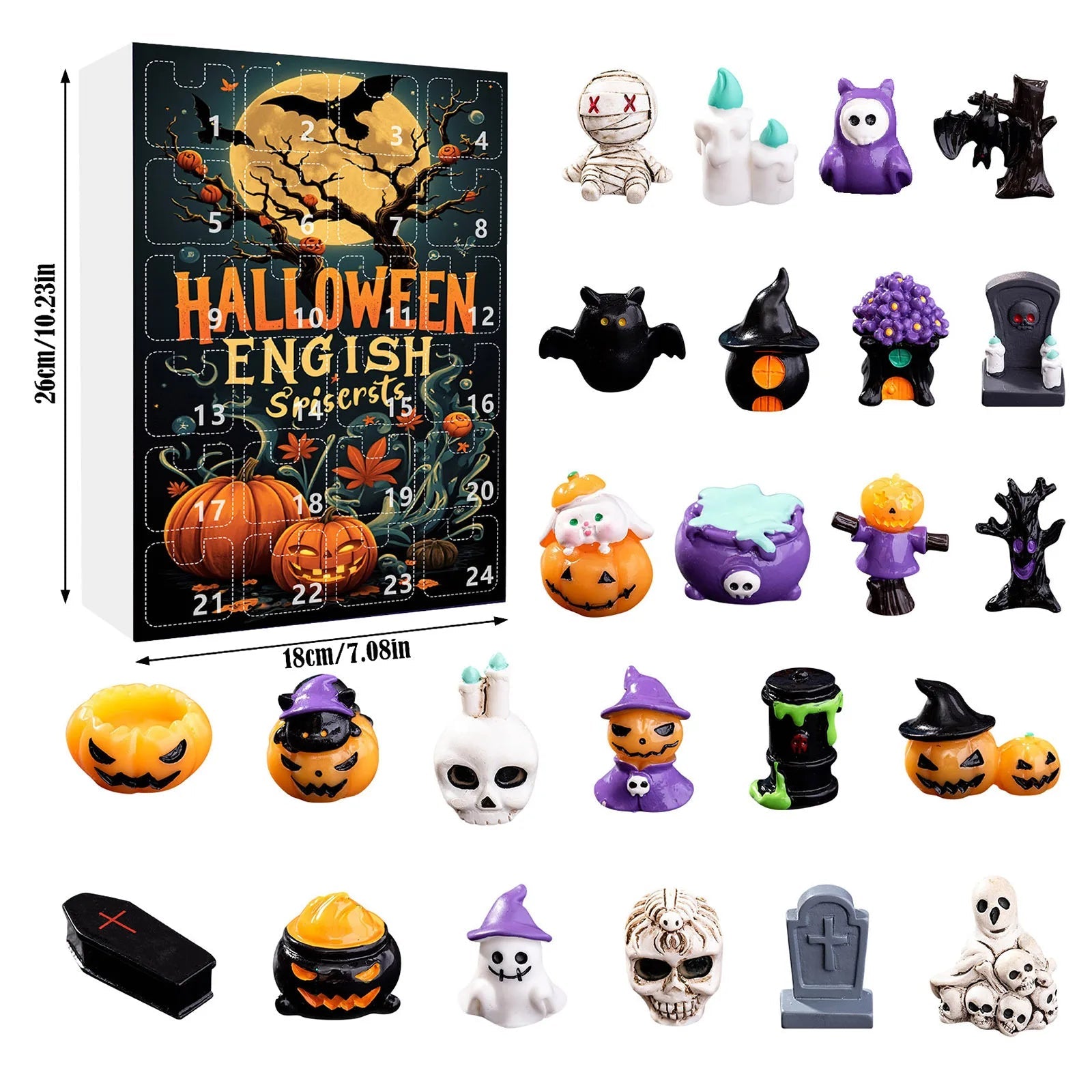 Calendrier de l'Avent Halloween avec 24 Surprises Non Comestibles pour Enfants