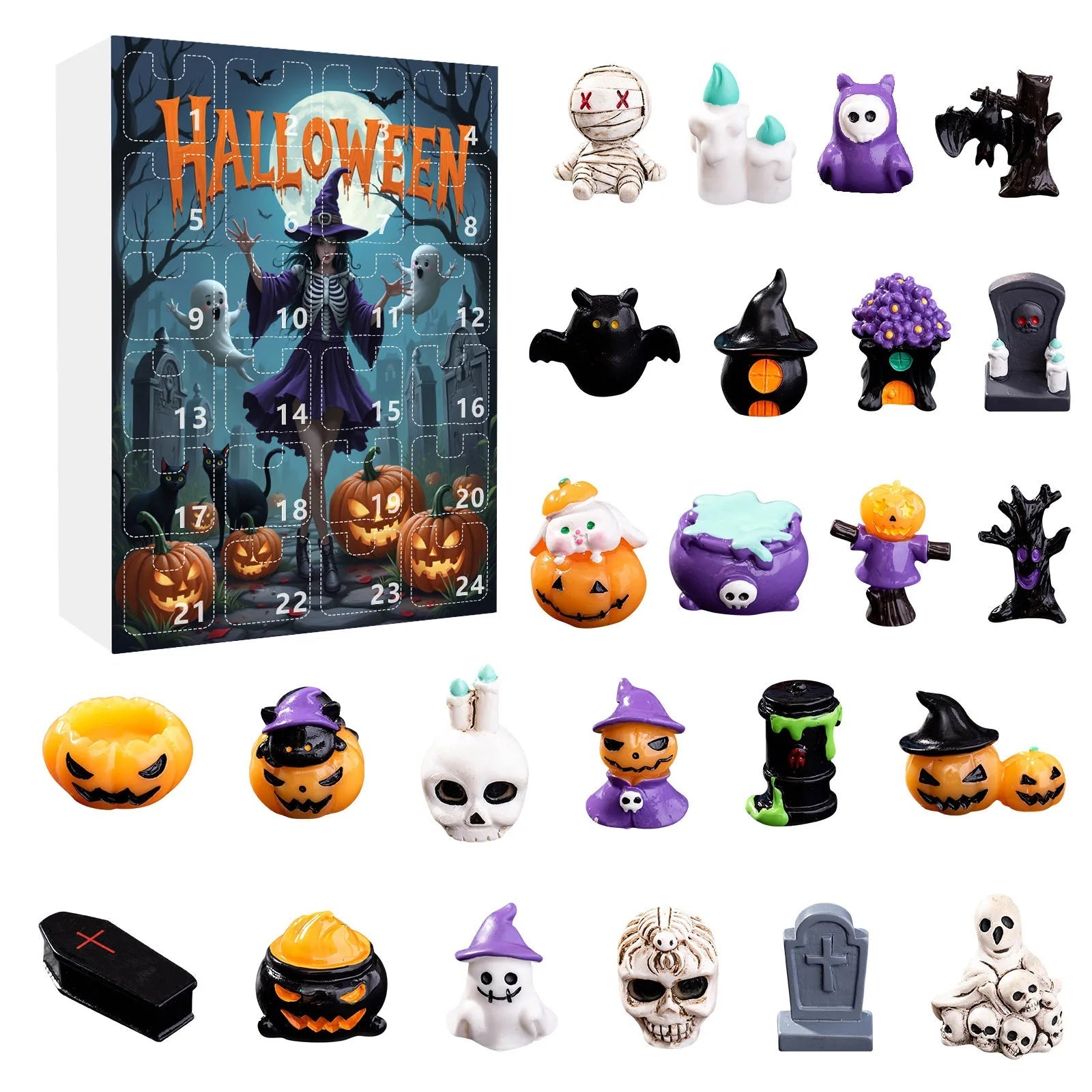 Calendrier de l'Avent Halloween avec 24 Surprises Non Comestibles pour Enfants