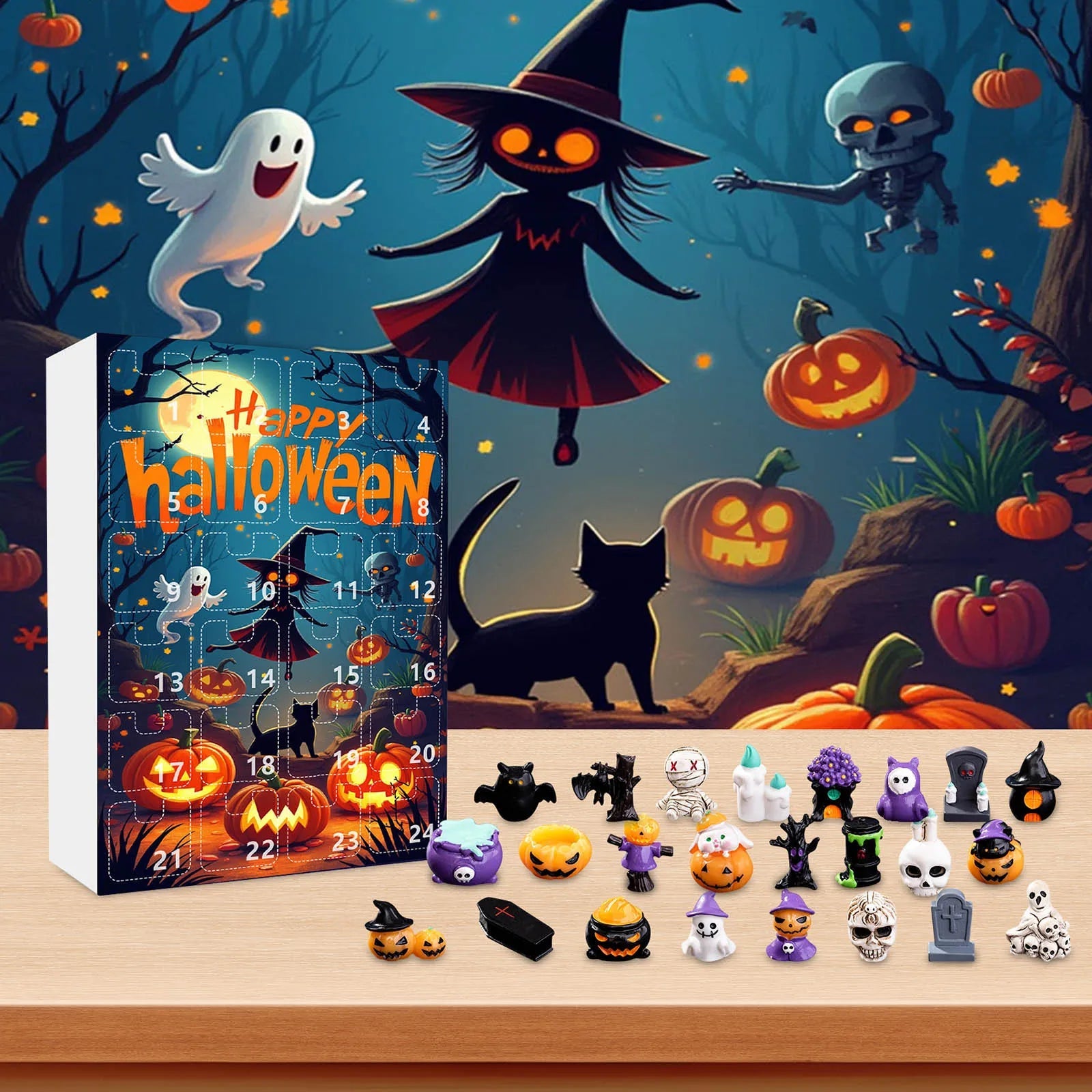 Calendrier de l'Avent Halloween avec 24 Surprises Non Comestibles pour Enfants