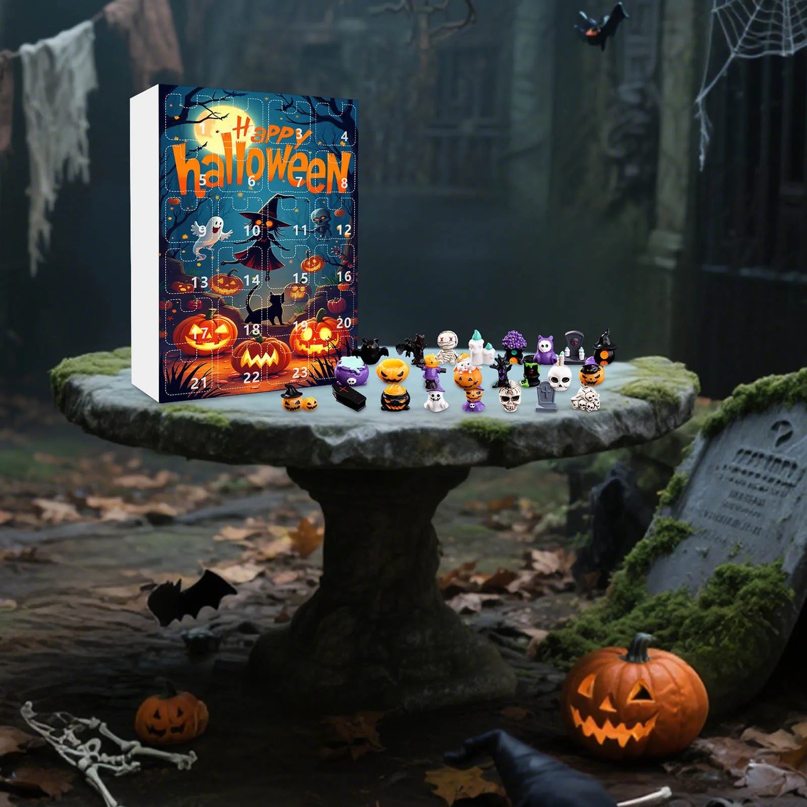 Calendrier de l'Avent Halloween avec 24 Surprises Non Comestibles pour Enfants