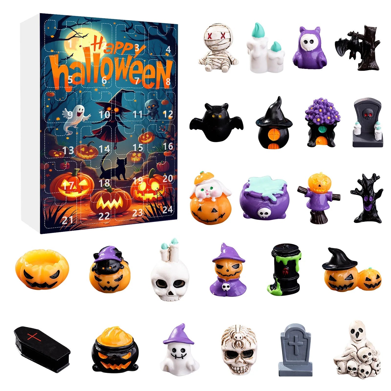 Calendrier de l'Avent Halloween avec 24 Surprises Non Comestibles pour Enfants