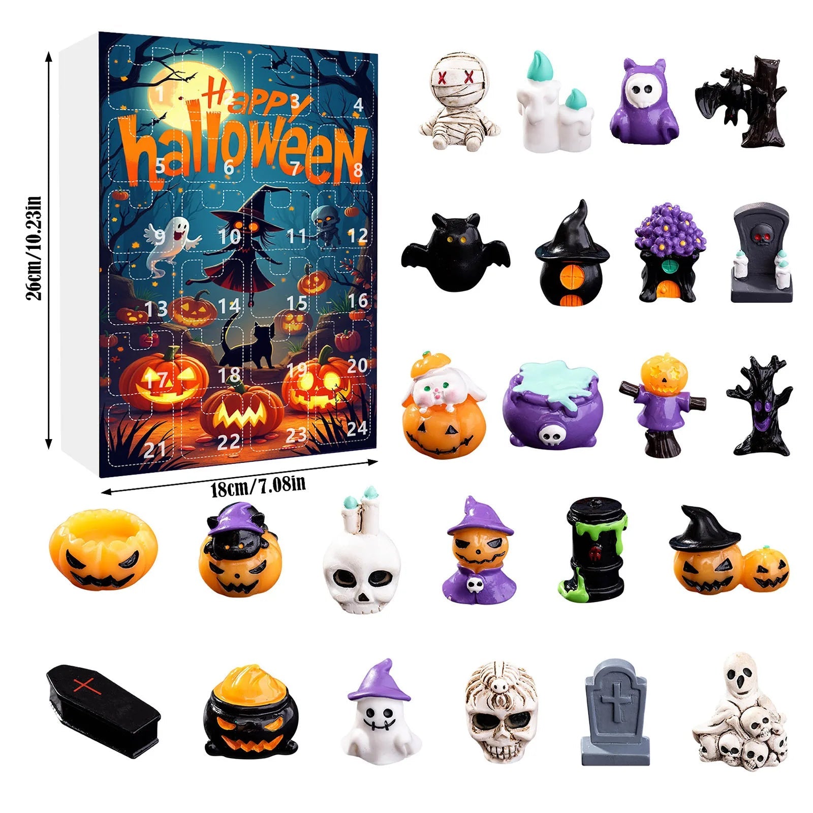 Calendrier de l'Avent Halloween avec 24 Surprises Non Comestibles pour Enfants