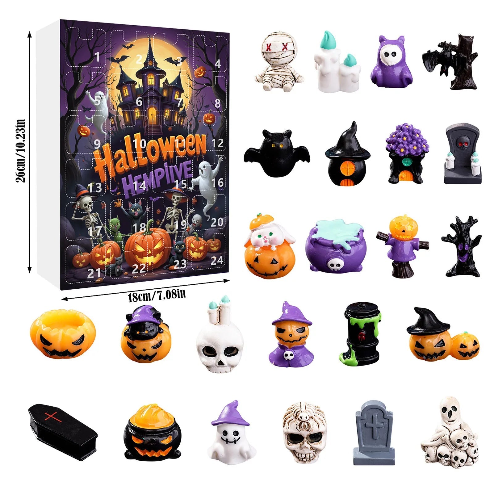 Calendrier de l'Avent Halloween avec 24 Surprises Non Comestibles pour Enfants