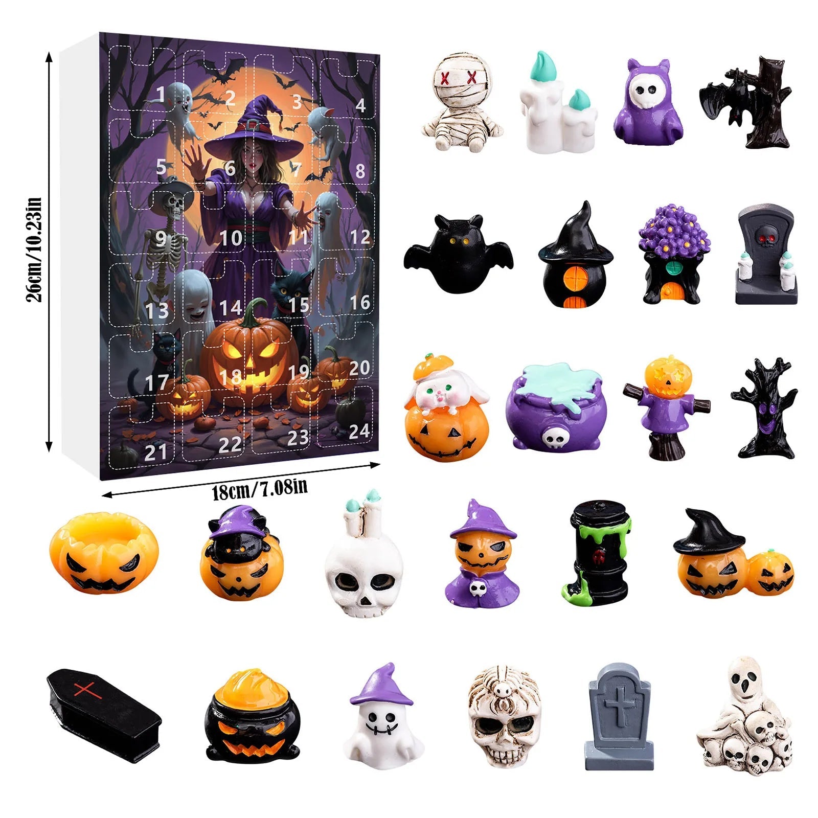 Calendrier de l'Avent Halloween avec 24 Surprises Non Comestibles pour Enfants