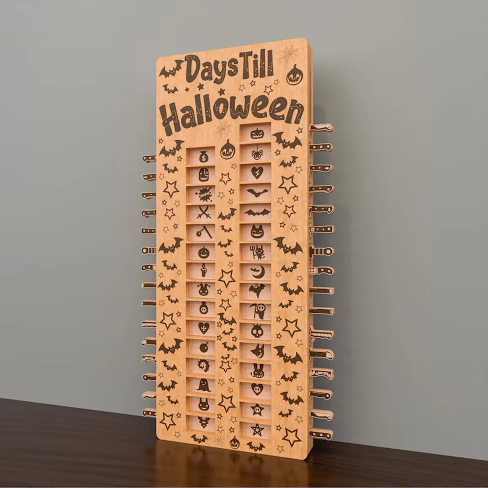Calendrier de l'Avent Halloween en Bois avec 31 Compartiments Décoratifs