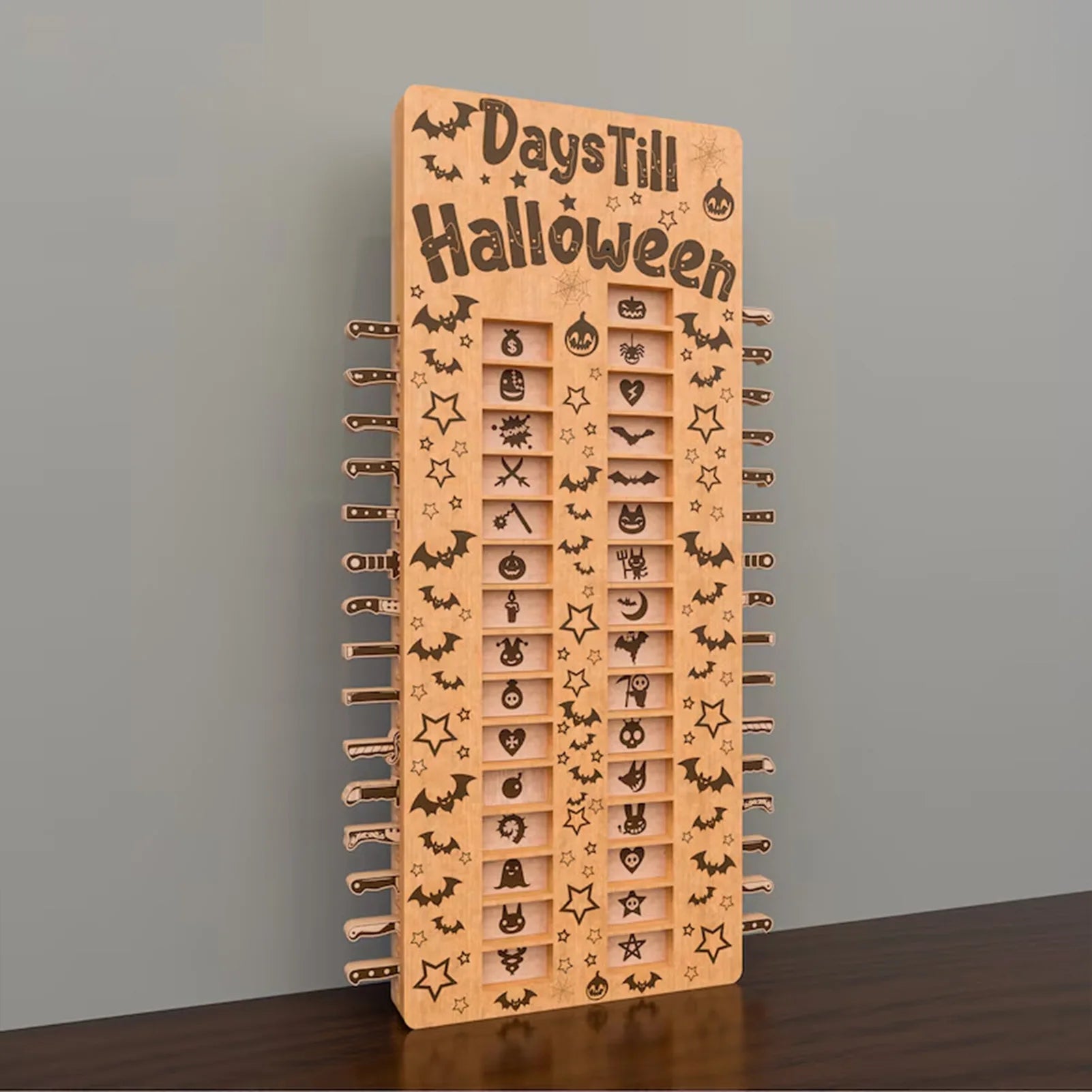 Calendrier de l'Avent Halloween en Bois avec 31 Compartiments Décoratifs