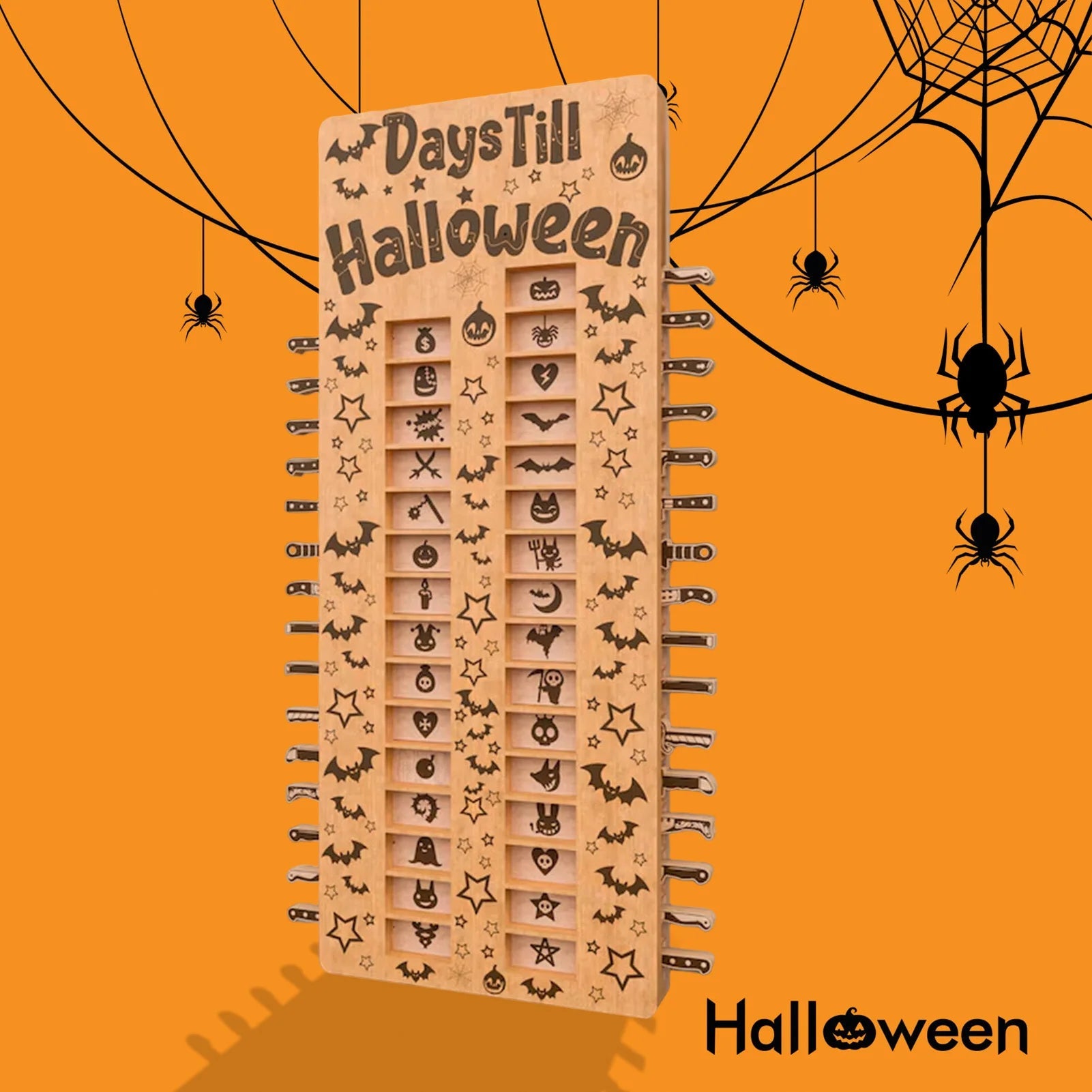 Calendrier de l'Avent Halloween en Bois avec 31 Compartiments Décoratifs