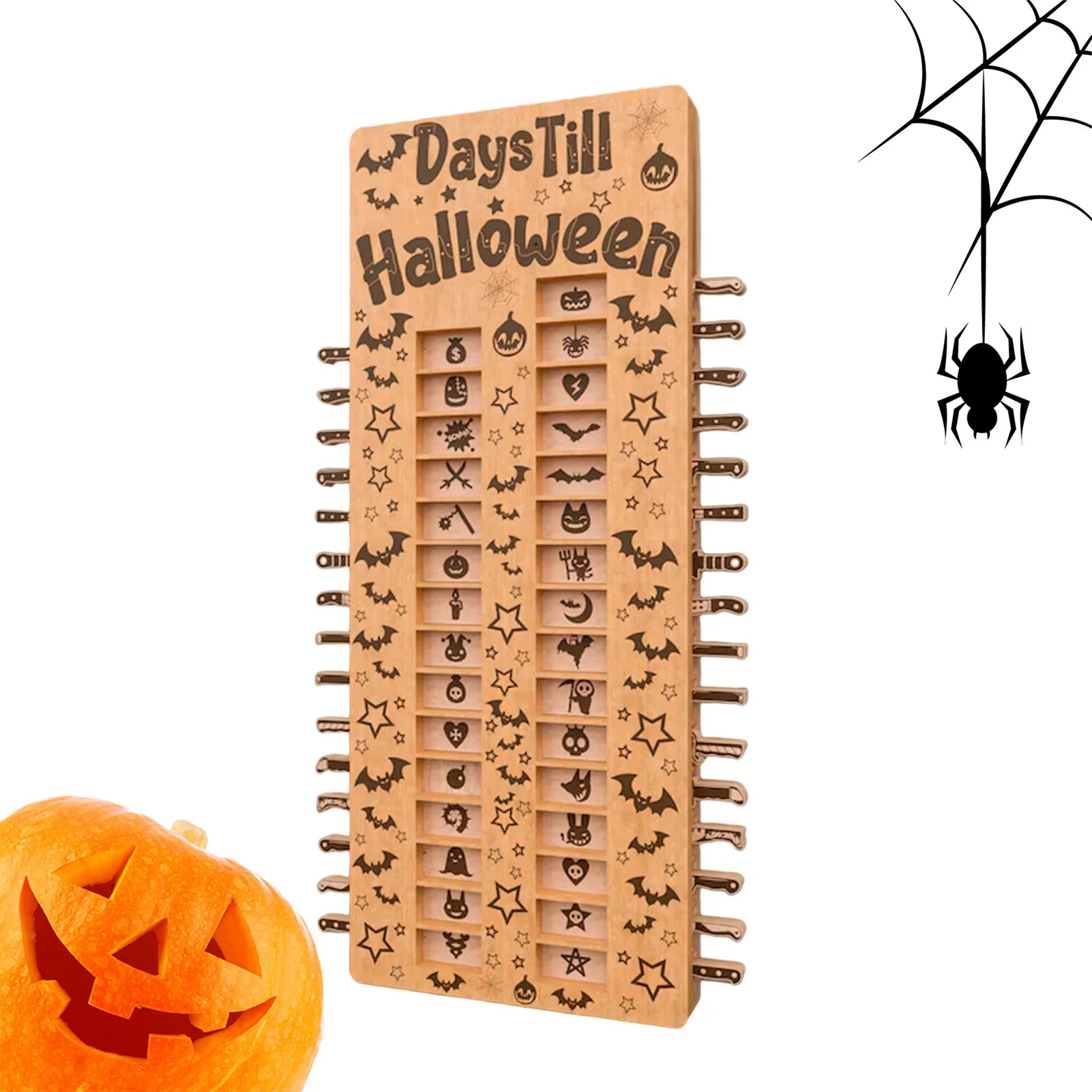 Calendrier de l'Avent Halloween en Bois avec 31 Compartiments Décoratifs