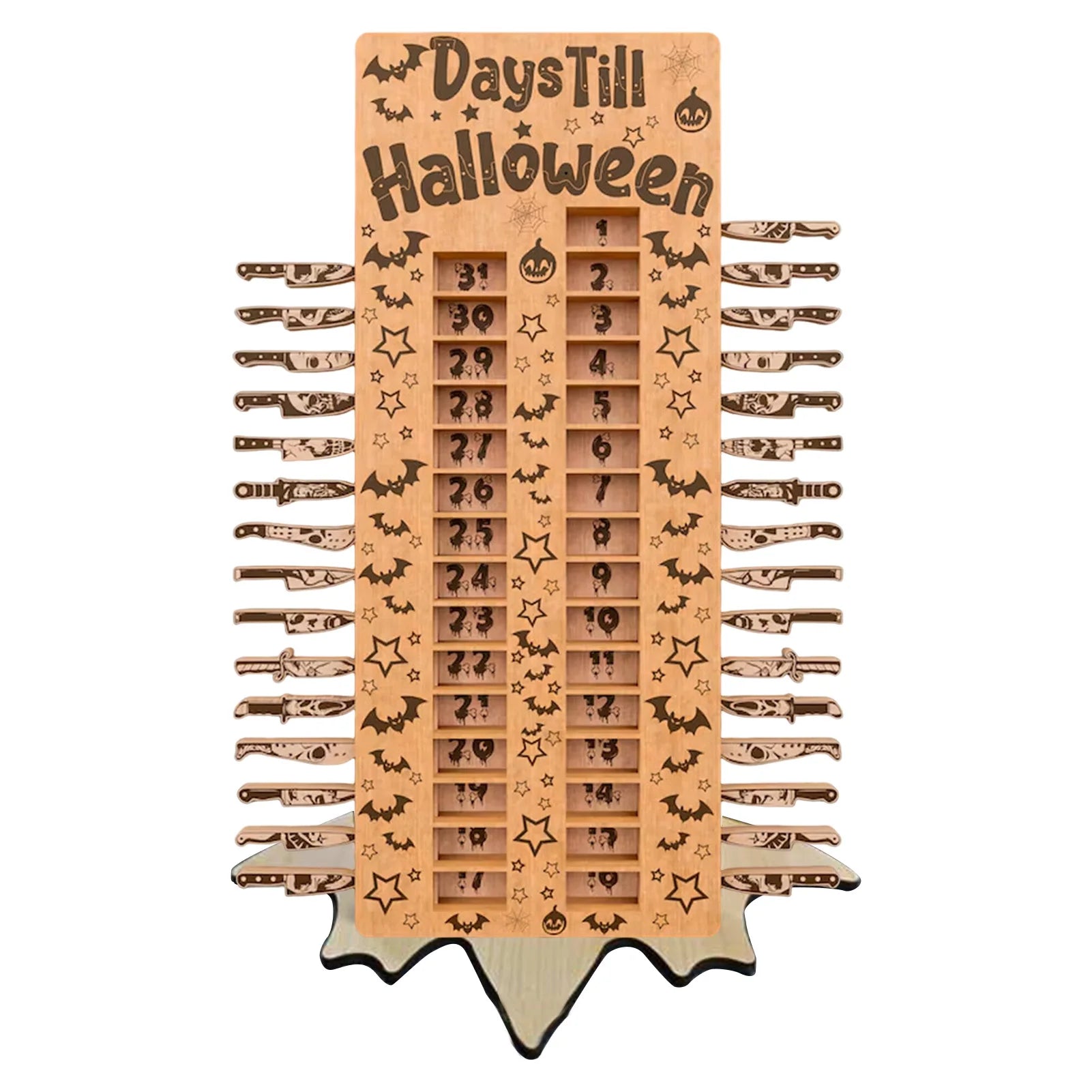 Calendrier de l'Avent Halloween en Bois avec 31 Compartiments Décoratifs