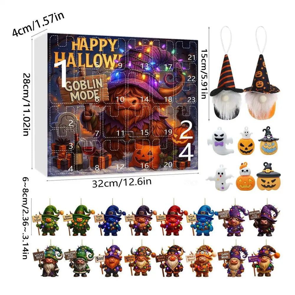 Calendrier de l'Avent Halloween en Peluche avec Gnome – Compte à Rebours Festif de 24 Jours avec Fantômes et Citrouilles