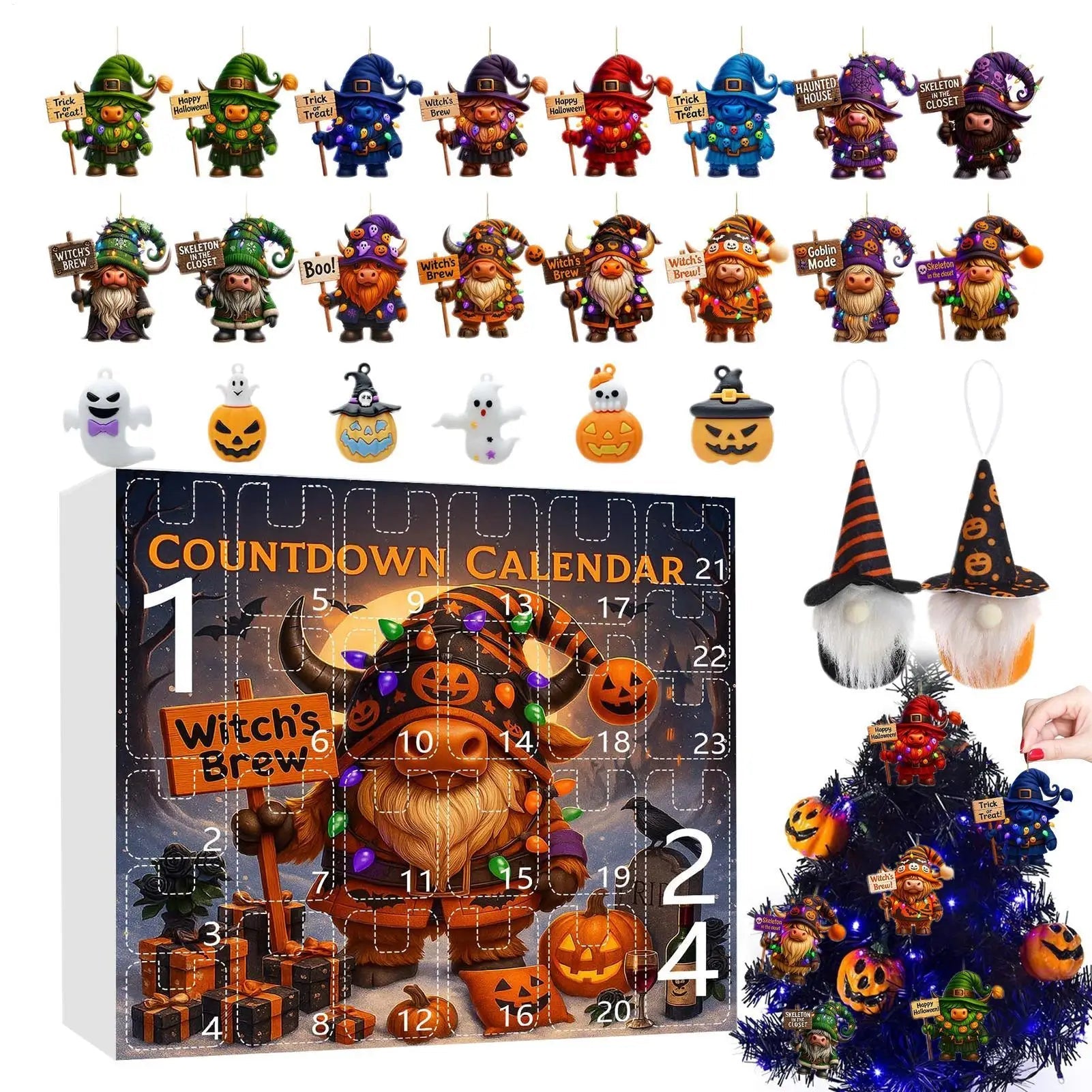 Calendrier de l'Avent Halloween en Peluche avec Gnome – Compte à Rebours Festif de 24 Jours avec Fantômes et Citrouilles