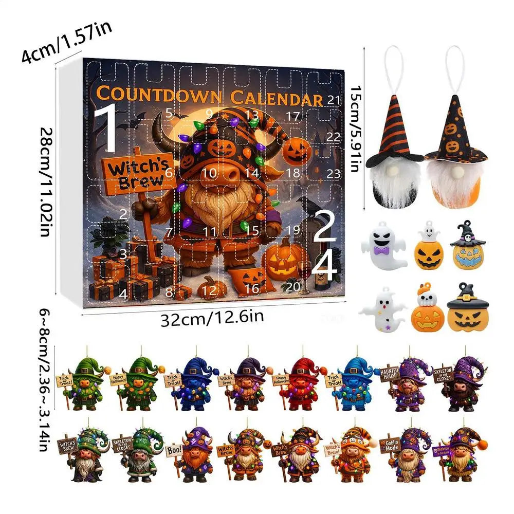 Calendrier de l'Avent Halloween en Peluche avec Gnome – Compte à Rebours Festif de 24 Jours avec Fantômes et Citrouilles