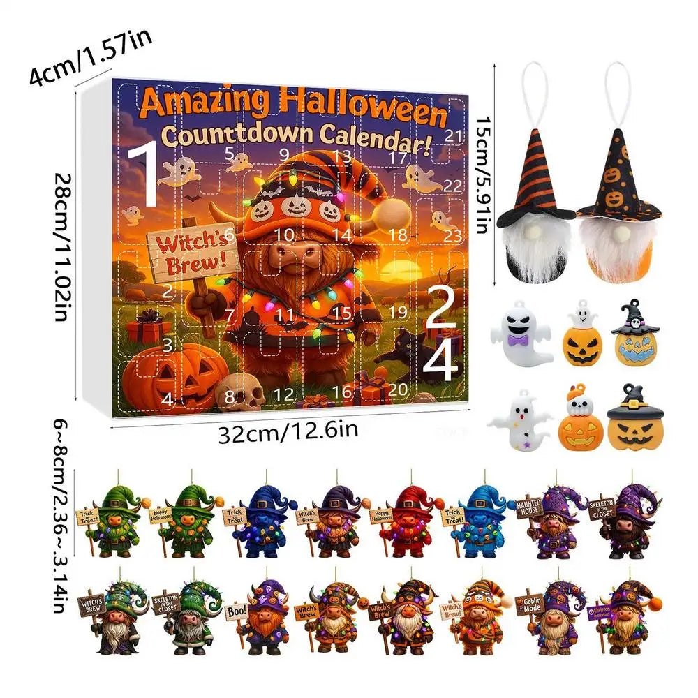 Calendrier de l'Avent Halloween en Peluche avec Gnome – Compte à Rebours Festif de 24 Jours avec Fantômes et Citrouilles