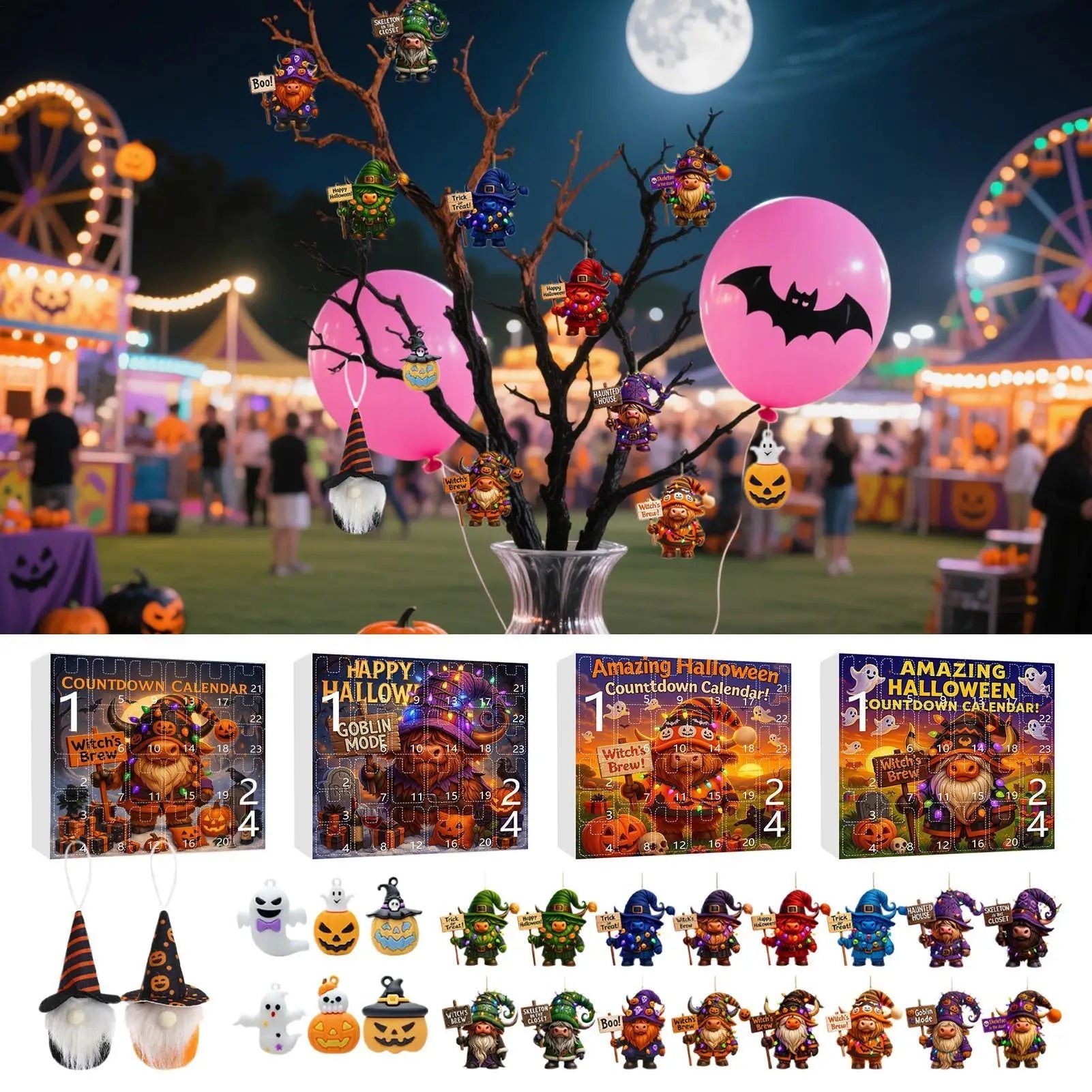 Calendrier de l'Avent Halloween en Peluche avec Gnome – Compte à Rebours Festif de 24 Jours avec Fantômes et Citrouilles