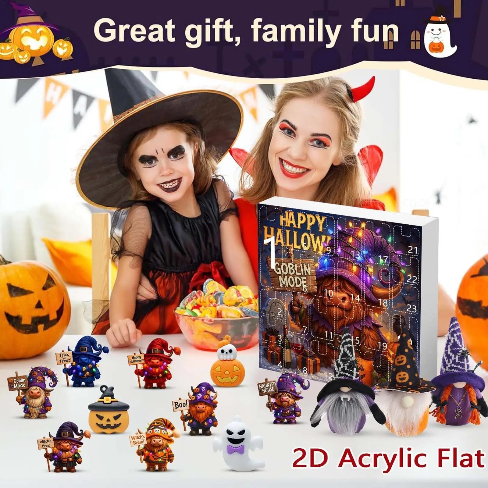 Calendrier de l'Avent Halloween en Peluche avec Gnome – Compte à Rebours Festif de 24 Jours avec Fantômes et Citrouilles