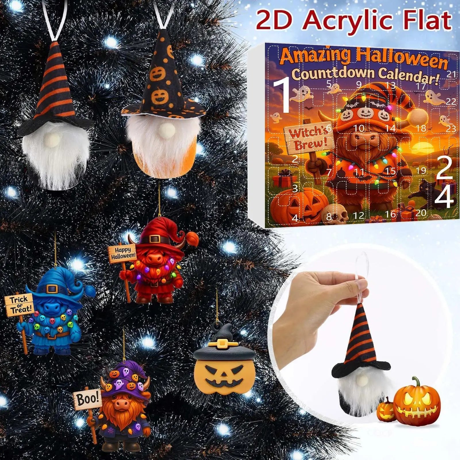 Calendrier de l'Avent Halloween en Peluche avec Gnome – Compte à Rebours Festif de 24 Jours avec Fantômes et Citrouilles