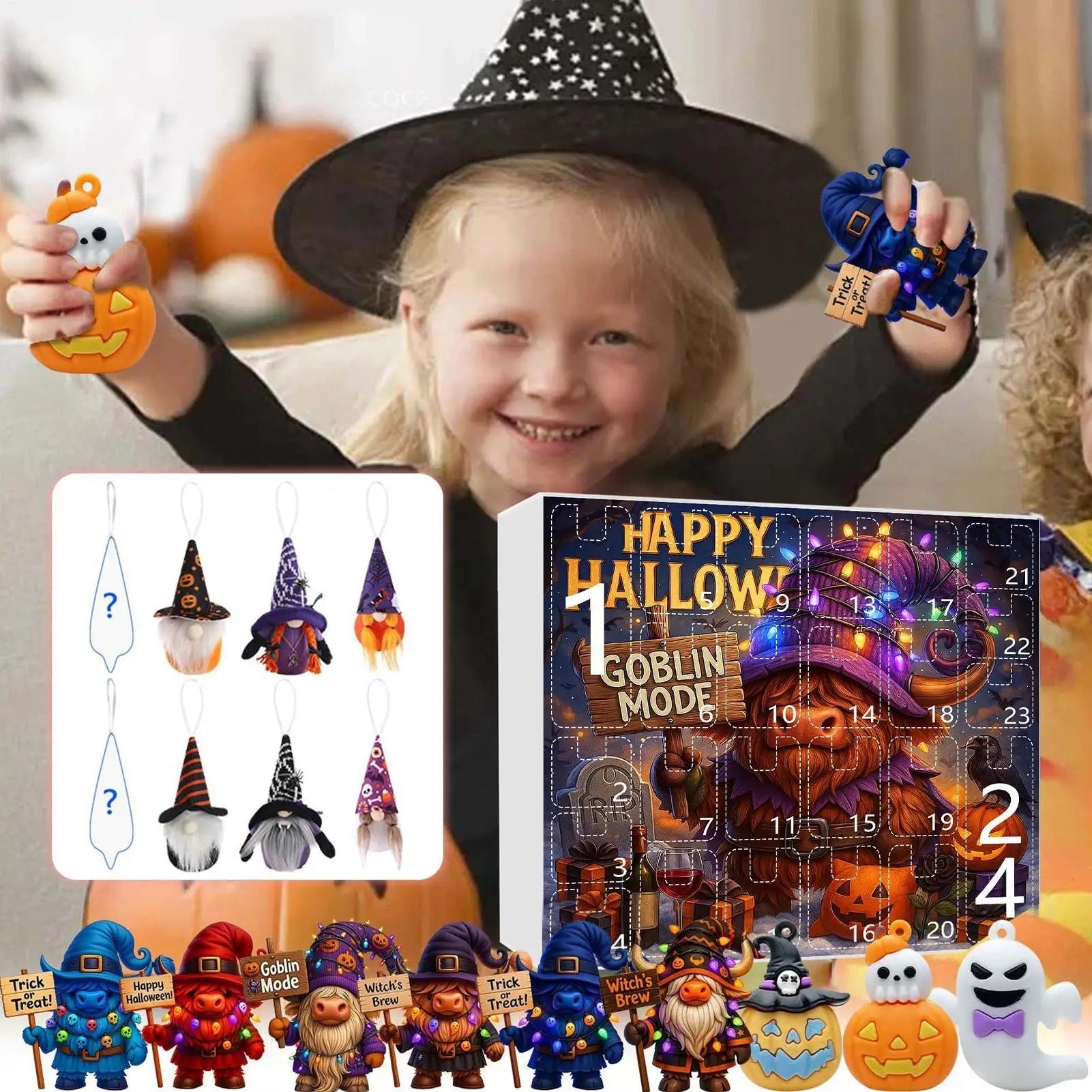 Calendrier de l'Avent Halloween en Peluche avec Gnome – Compte à Rebours Festif de 24 Jours avec Fantômes et Citrouilles