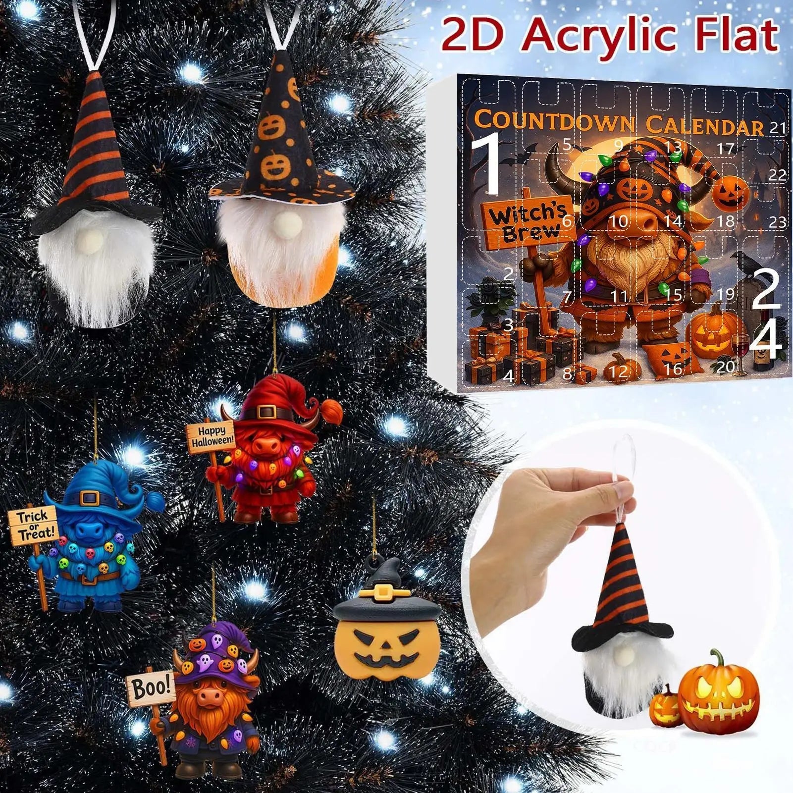 Calendrier de l'Avent Halloween en Peluche avec Gnome – Compte à Rebours Festif de 24 Jours avec Fantômes et Citrouilles