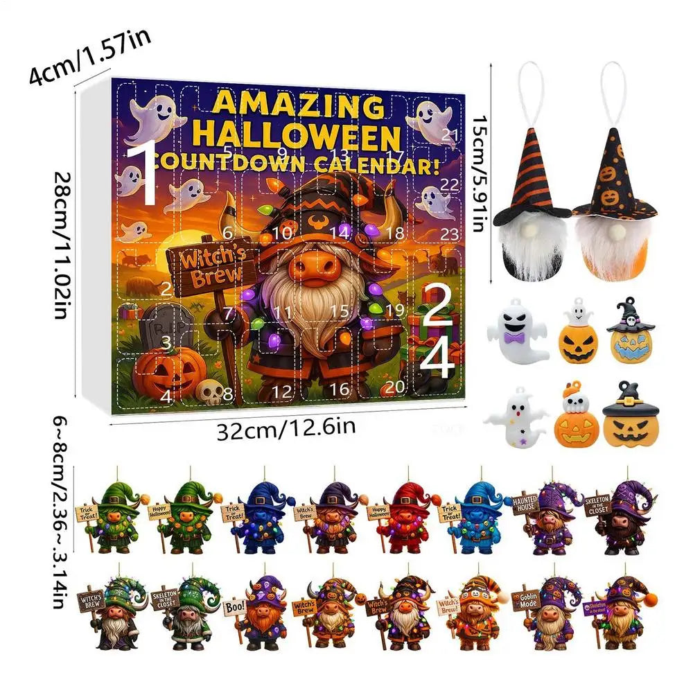 Calendrier de l'Avent Halloween en Peluche avec Gnome – Compte à Rebours Festif de 24 Jours avec Fantômes et Citrouilles