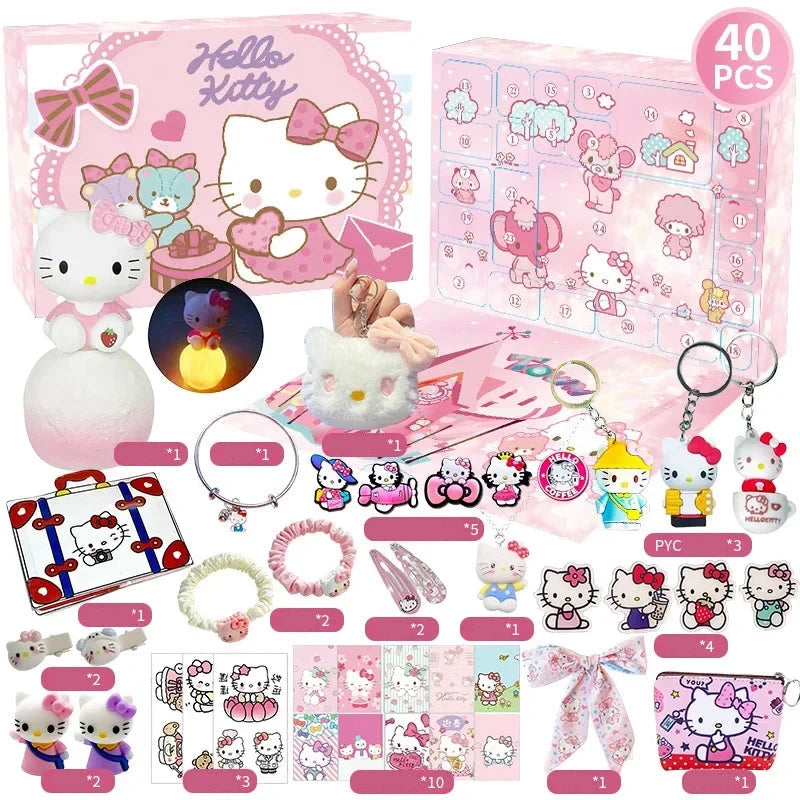 Calendrier de l'Avent Kawaii avec 24 Figurines et Porte-clés Hello Kitty et Kuromi - Cadeau de Noël Pour Enfants
