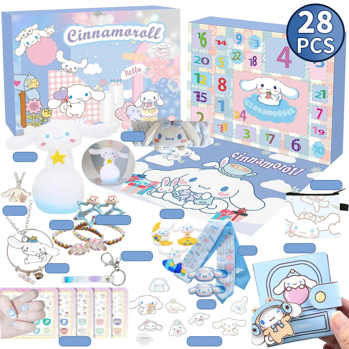 Kawaii Advent Calendar with 24 Figurines and Hello Kitty and Kuromi Keychains - Christmas Gift for Children