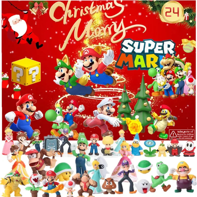 Calendrier de l'Avent Super Mario Bros avec 24 Figurines d'Action Anime – Cadeau de Noël Festif pour Enfants