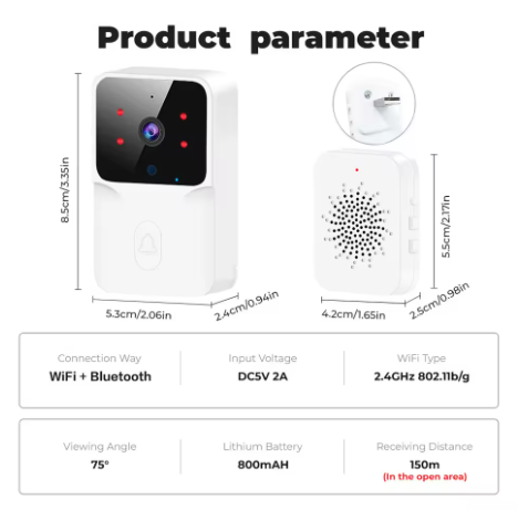 Sonnette vidéo sans fil avec vision nocturne et audio bidirectionnel pour maison intelligente