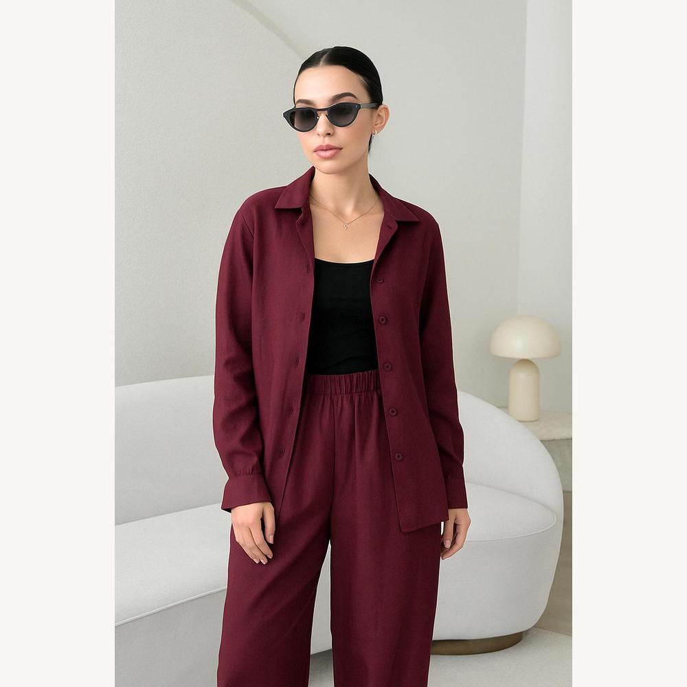 Women's Lightweight Linen Suit Set - Buttoned Shirt and Elastic Pants, Elegant and Comfortable
